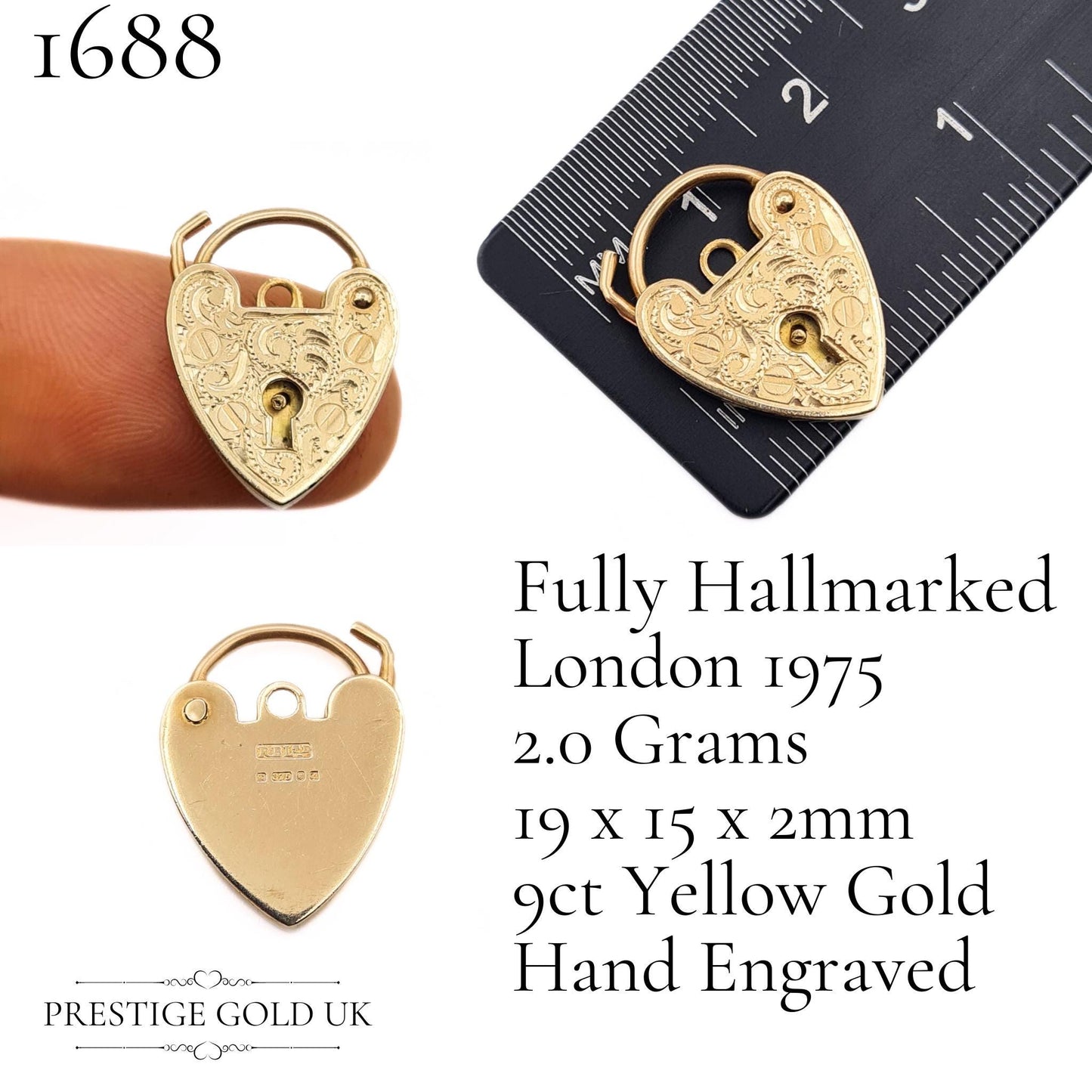 Hand Engraved Small Gold Heart Padlock Pendants in Solid 9ct Gold