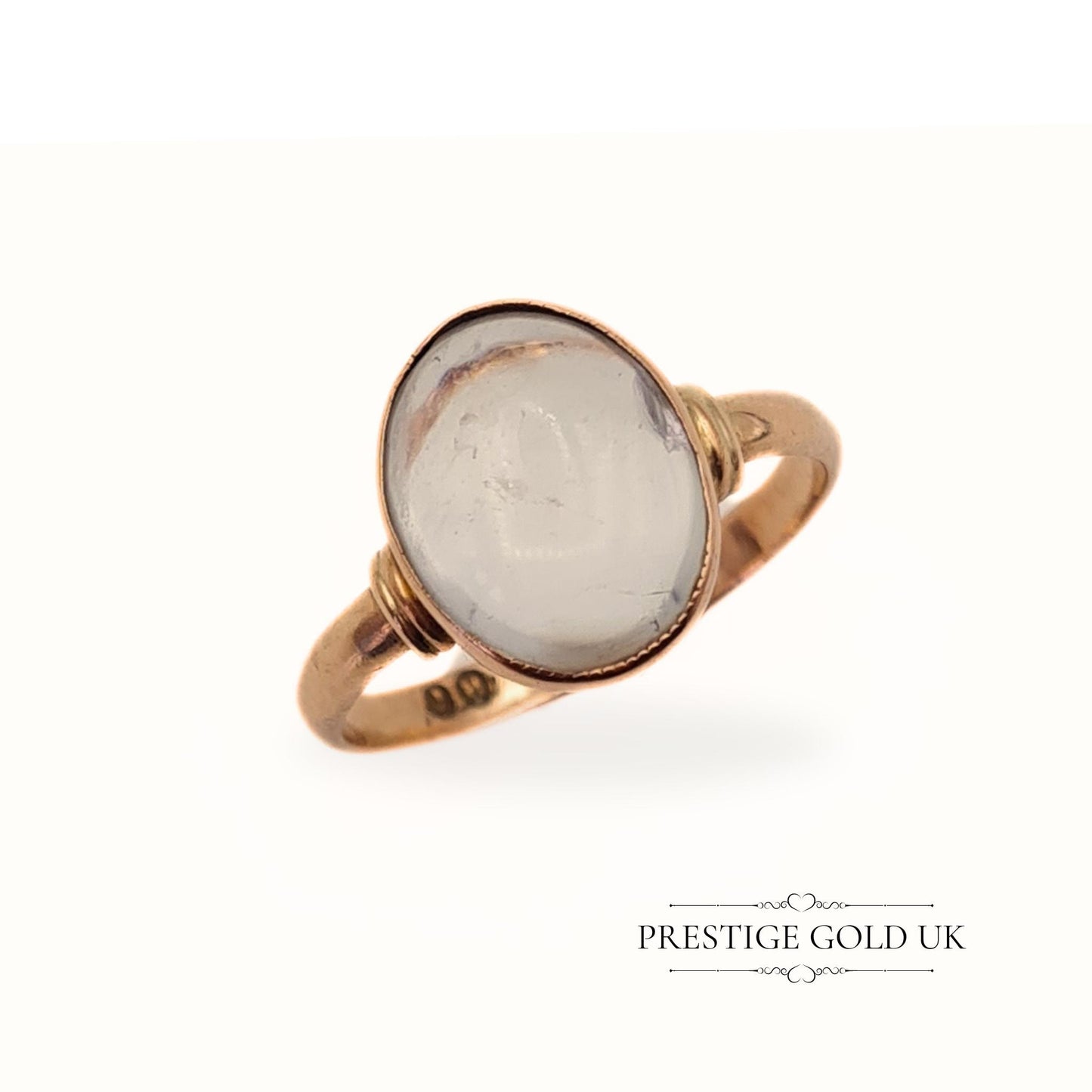 Antique 9ct Rose Gold Moonstone Cabochon Ring - Size UK P 1/2, US 8, Euro 57