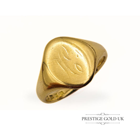 1930s 18ct Heavy Solid Gold Signet Ring -  Size UK Q 1/2, US 8 1/2, Euro 58