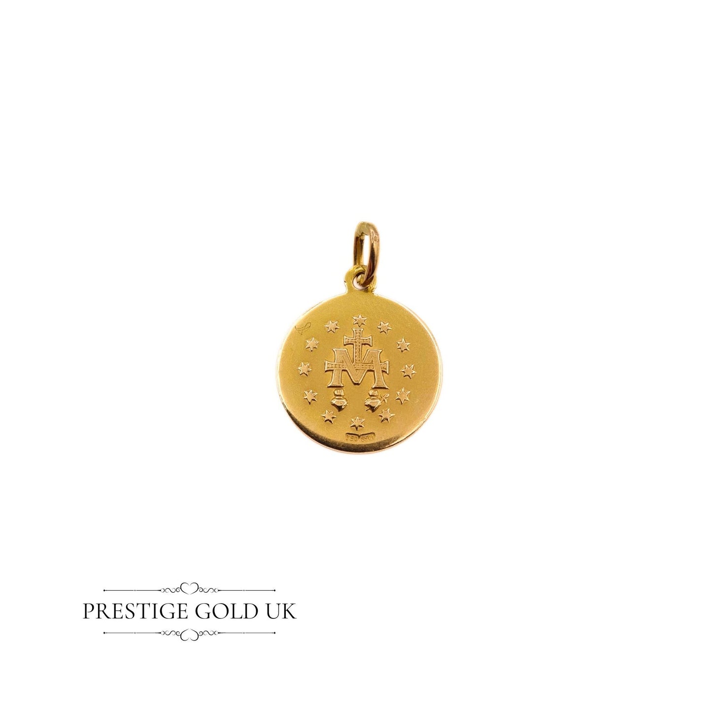 Vintage Gold Round Meraculas Medal Catholic Mary Charm Pendant - Small Virgin Mary Charm 18ct Gold 750 -Ideal For Necklace Or Bracelet