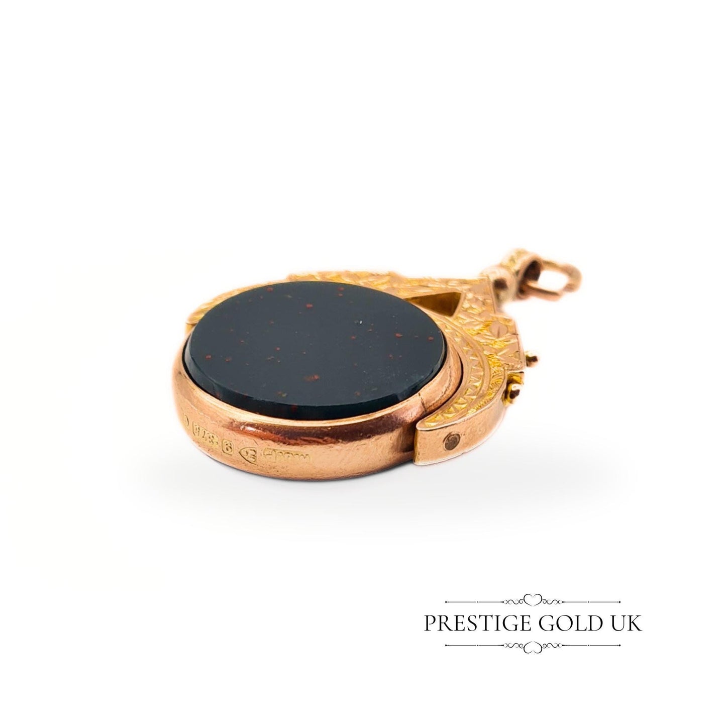 Rose Gold Antique Fob 9ct - Georgian Spinning Fob - Bloodstone Carnelian Rotating - Fully English British Hallmarked - Gold Spin Pendant