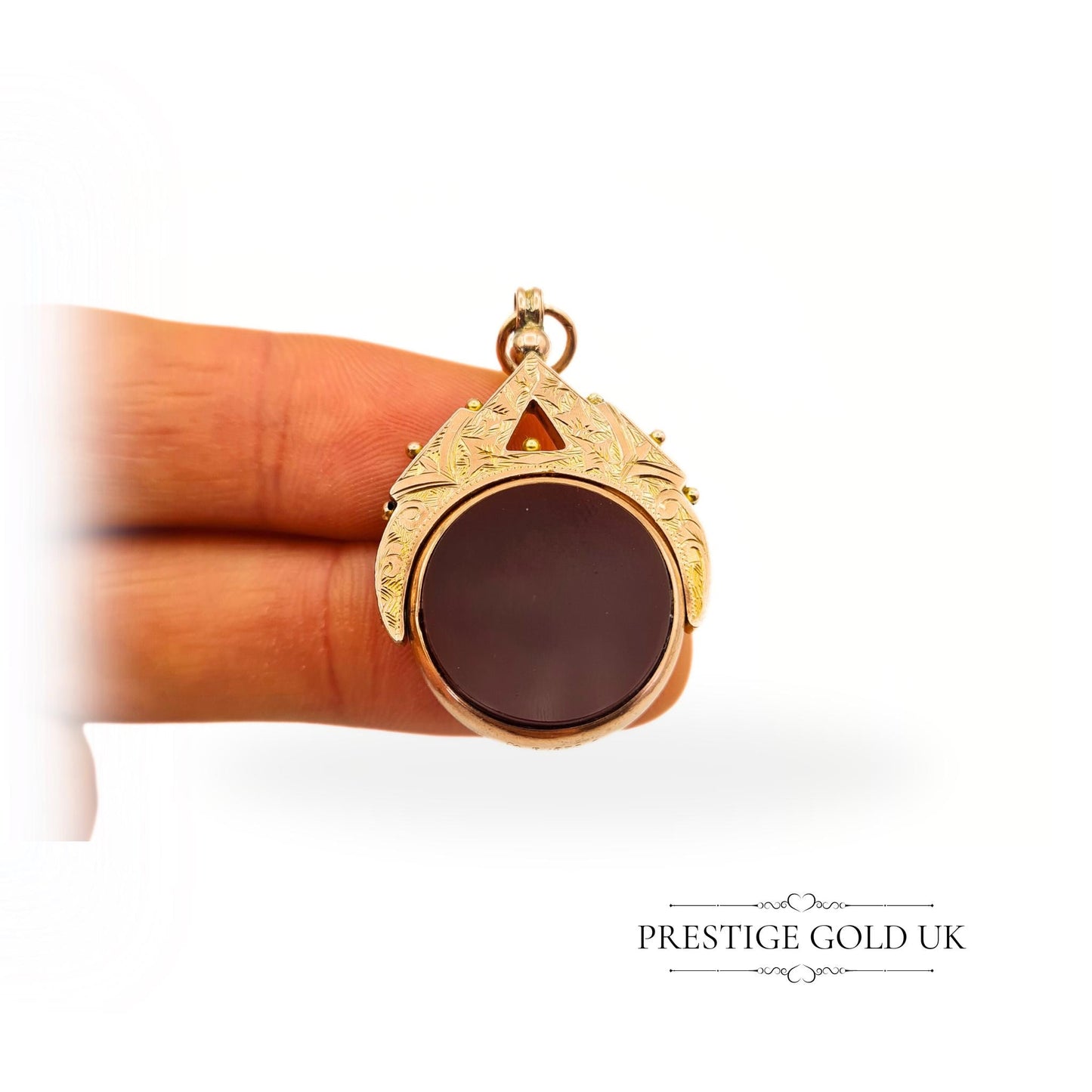 Rose Gold Antique Fob 9ct - Georgian Spinning Fob - Bloodstone Carnelian Rotating - Fully English British Hallmarked - Gold Spin Pendant