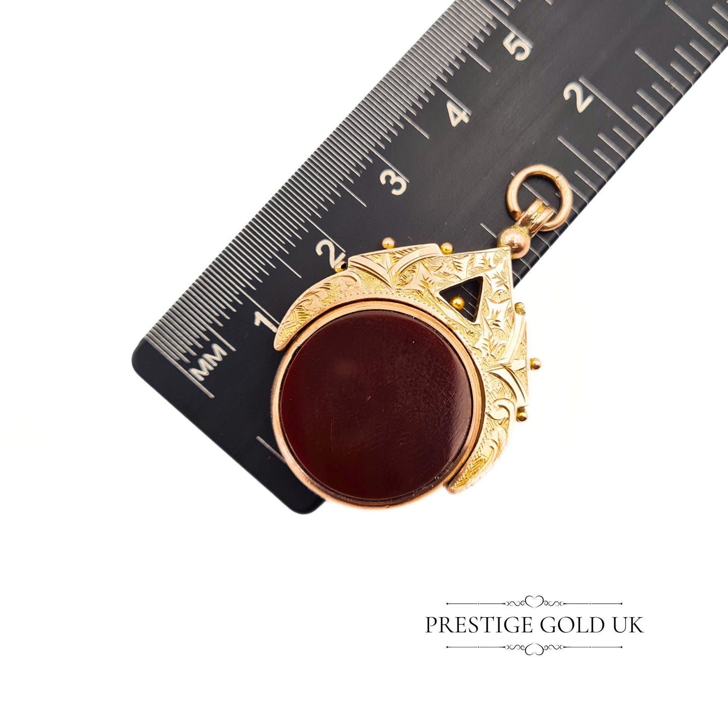 Rose Gold Antique Fob 9ct - Georgian Spinning Fob - Bloodstone Carnelian Rotating - Fully English British Hallmarked - Gold Spin Pendant