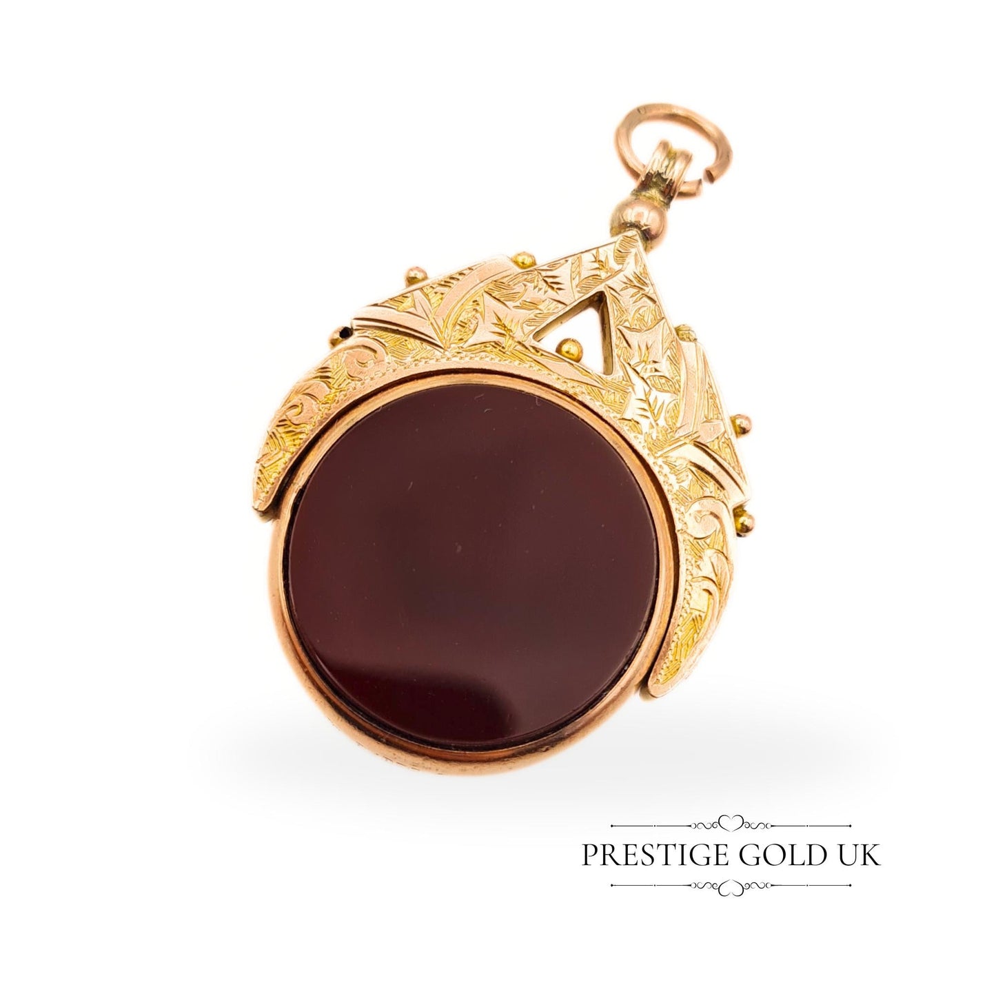 Rose Gold Antique Fob 9ct - Georgian Spinning Fob - Bloodstone Carnelian Rotating - Fully English British Hallmarked - Gold Spin Pendant