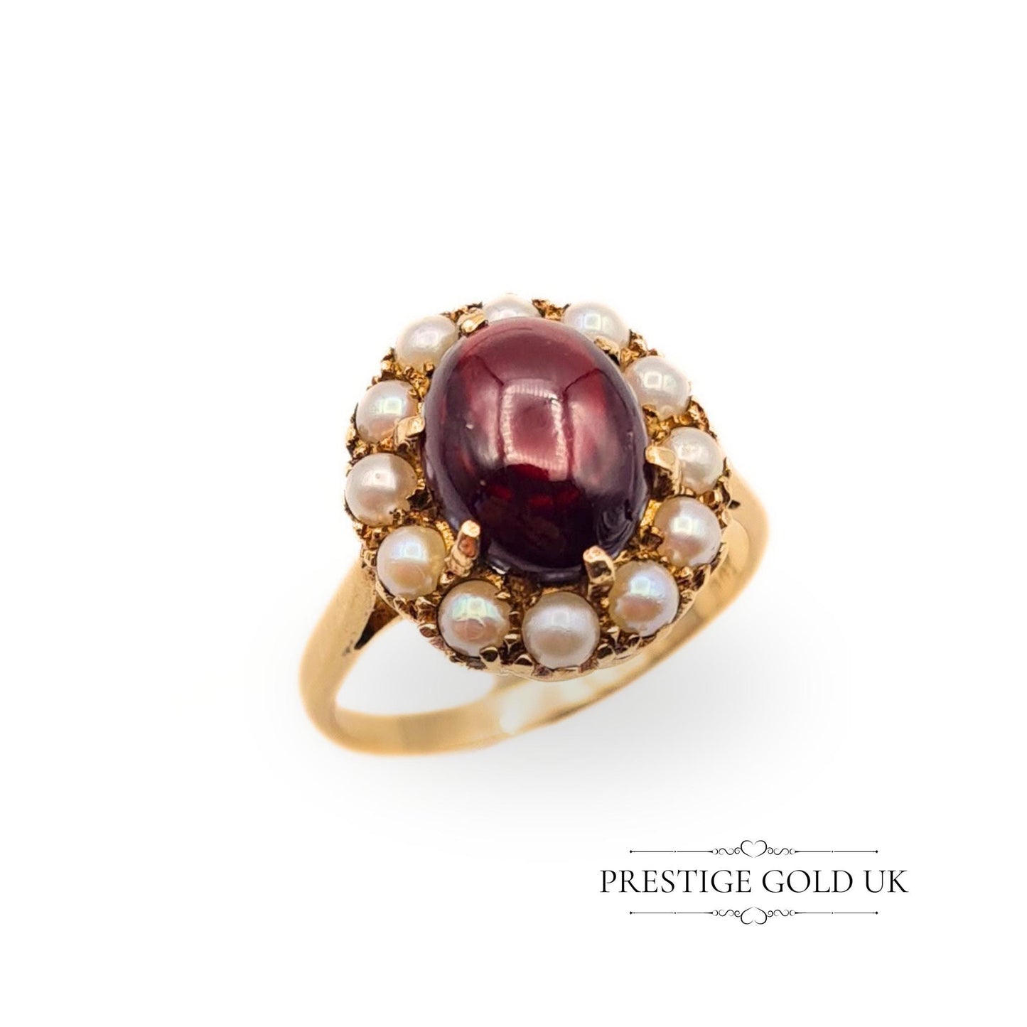 Pearl and Garnet Gold Cluster Ring 9ct -Pearl & Large Garnet Halo Ring - Size UK L US 5 3|4 Euro 51  Vintage, Potentially Antique