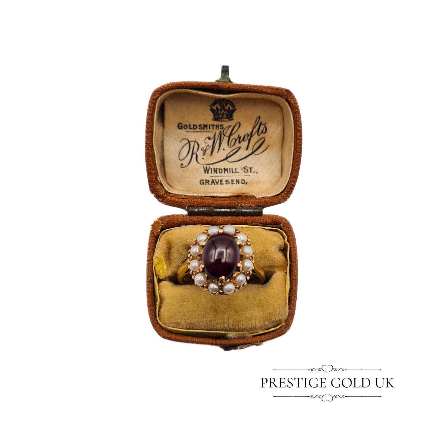 Pearl and Garnet Gold Cluster Ring 9ct -Pearl & Large Garnet Halo Ring - Size UK L US 5 3|4 Euro 51  Vintage, Potentially Antique