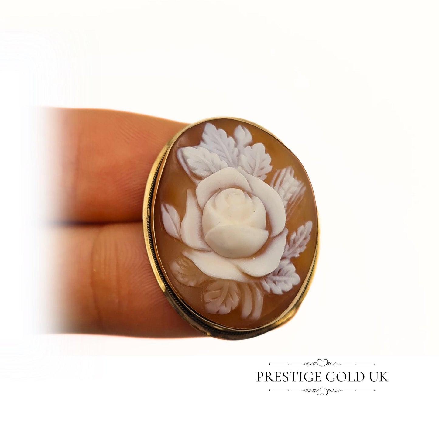 14ct Gold Ladies Cameo Brooch & Pendant - Carved Rose Design