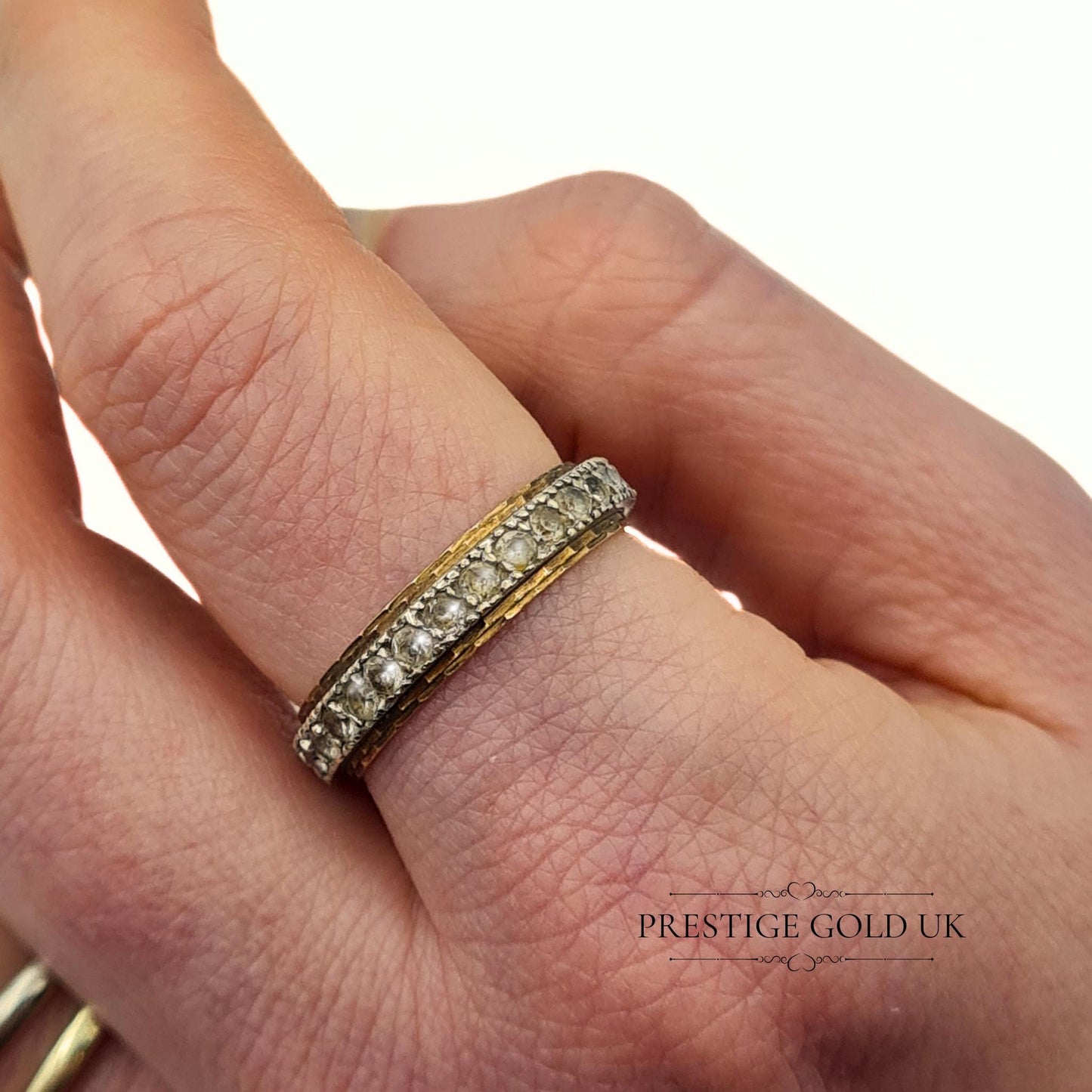 Vintage Yellow & White Gold Spinel Eternity Ring - Size UK O 1/2, US 7 1/2, Euro 55.5