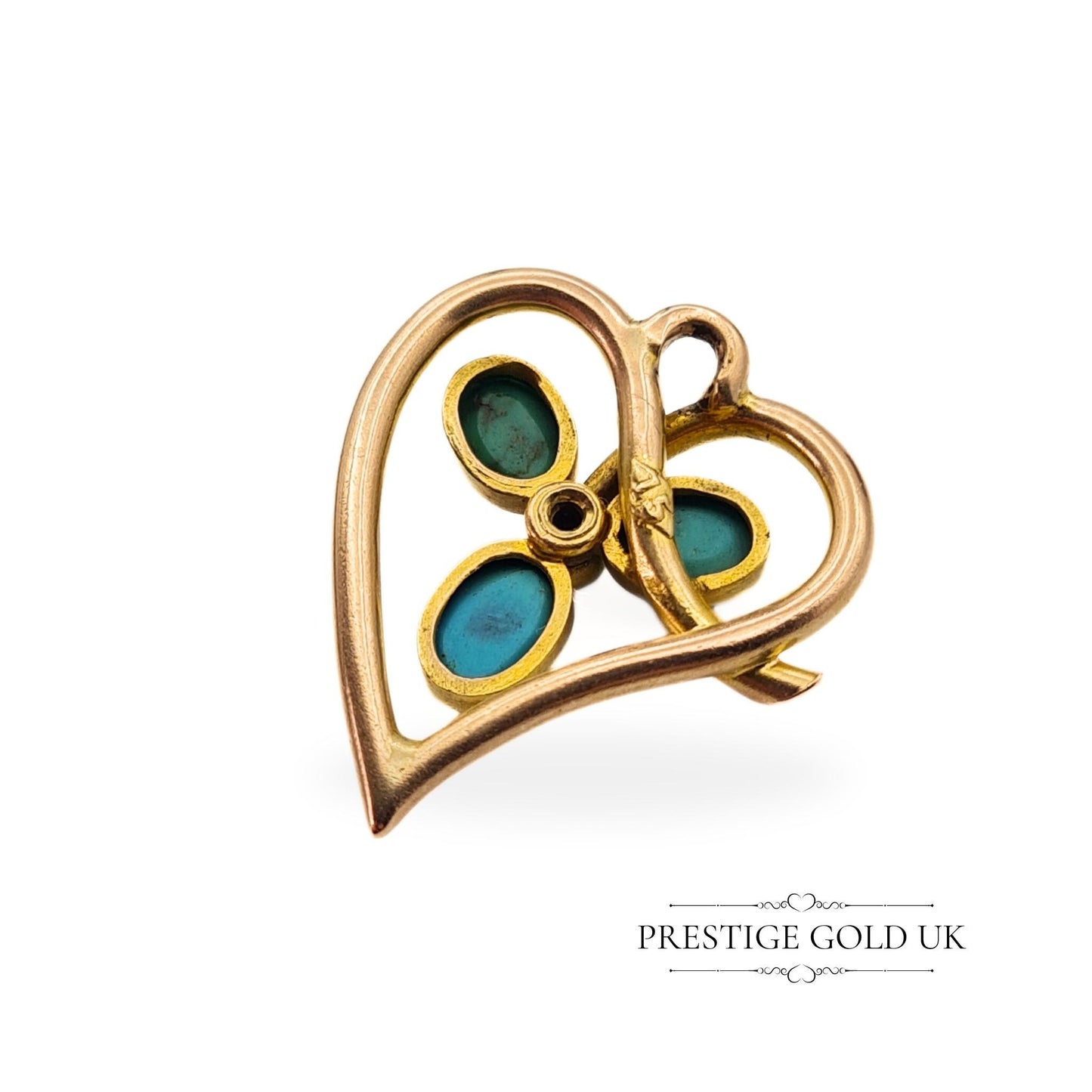 Vintage 15K Gold & Turquoise Heart Pendant