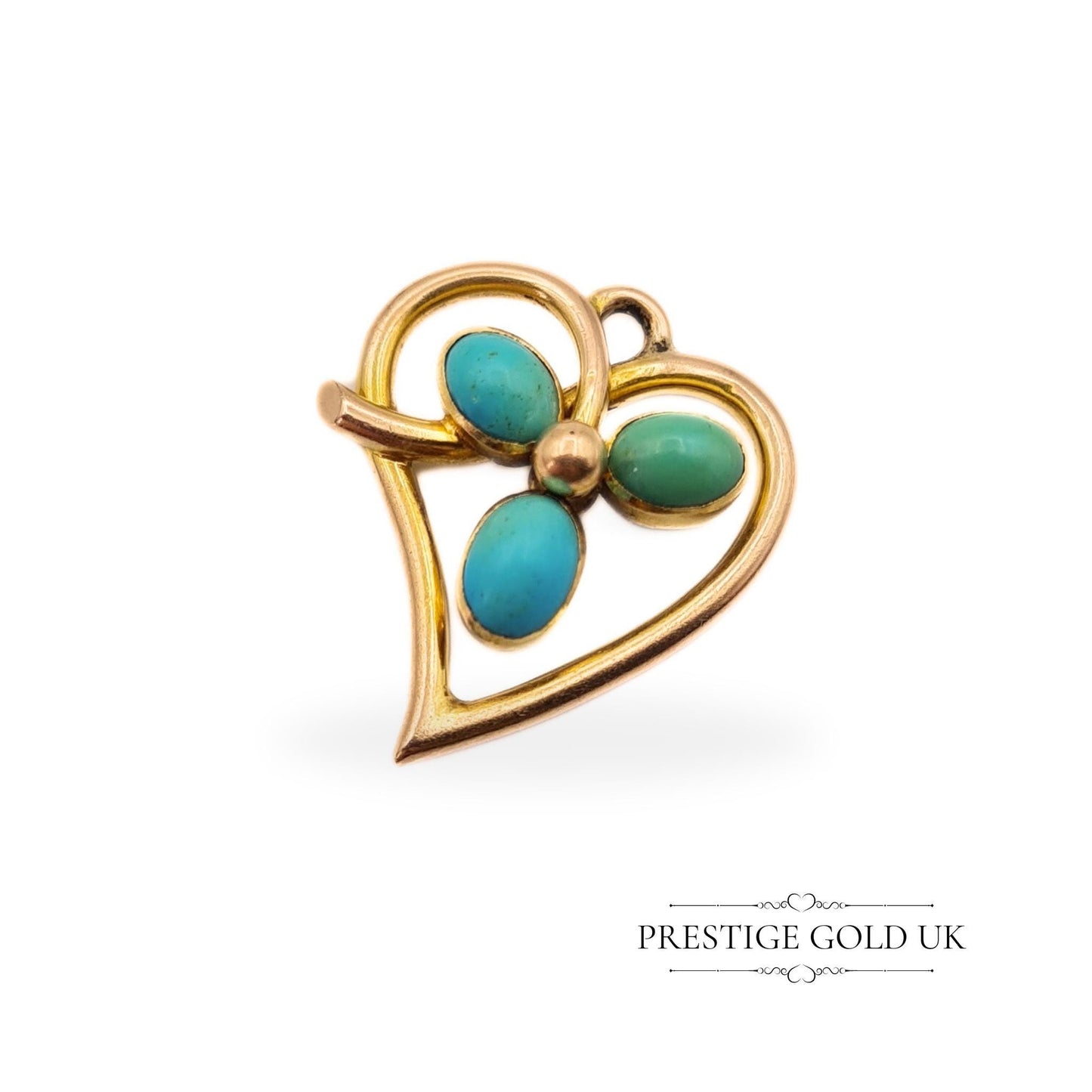 Vintage 15K Gold & Turquoise Heart Pendant