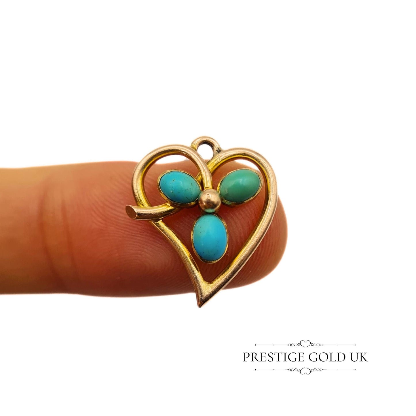 Vintage 15K Gold & Turquoise Heart Pendant