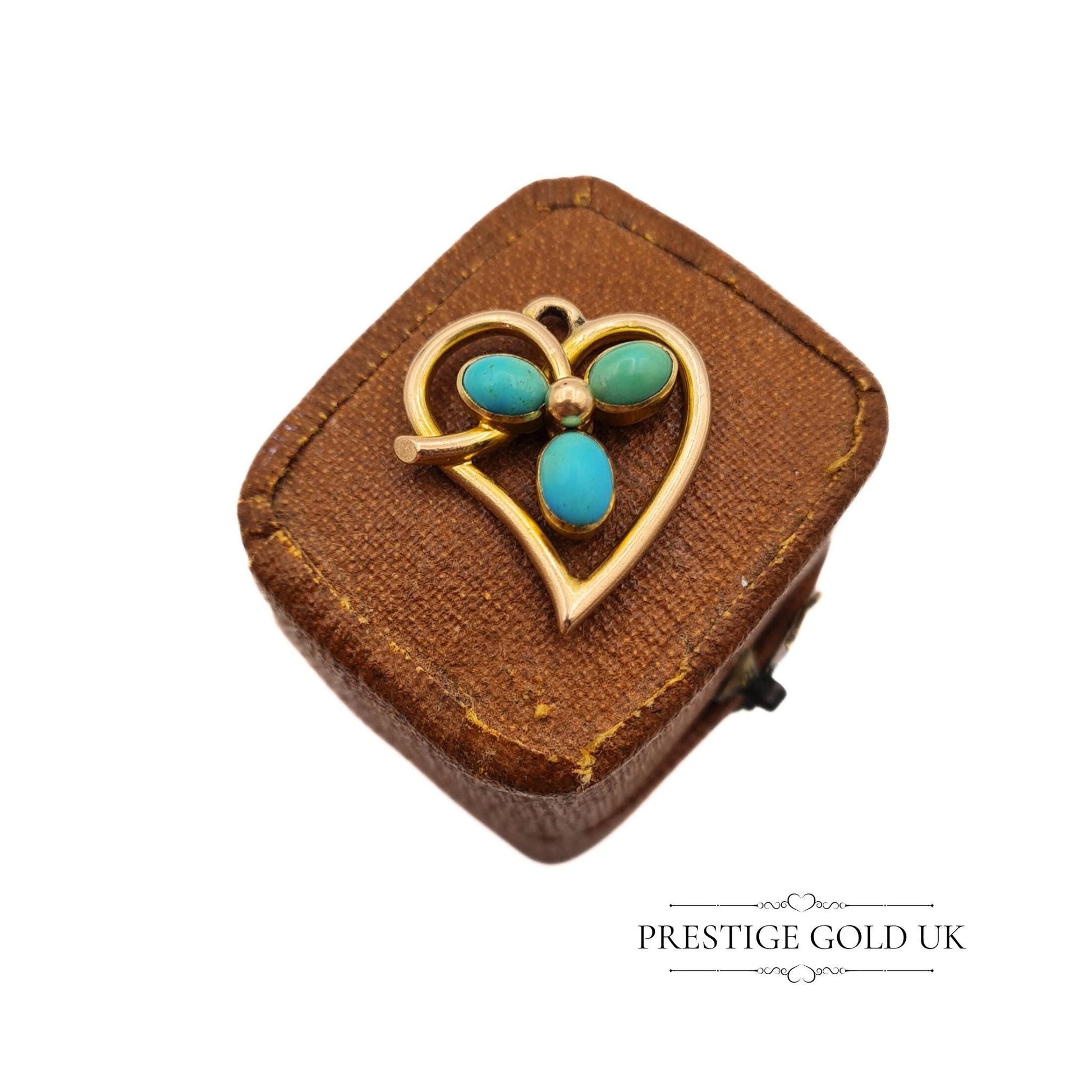 Vintage 15K Gold & Turquoise Heart Pendant