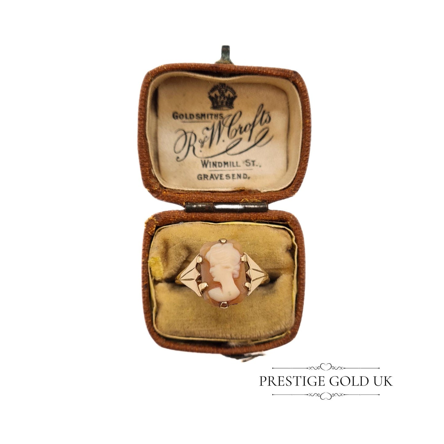 Vintage 9ct Gold Rectangular Cameo Ring - Size UK L, US 5 3/4, Euro 51