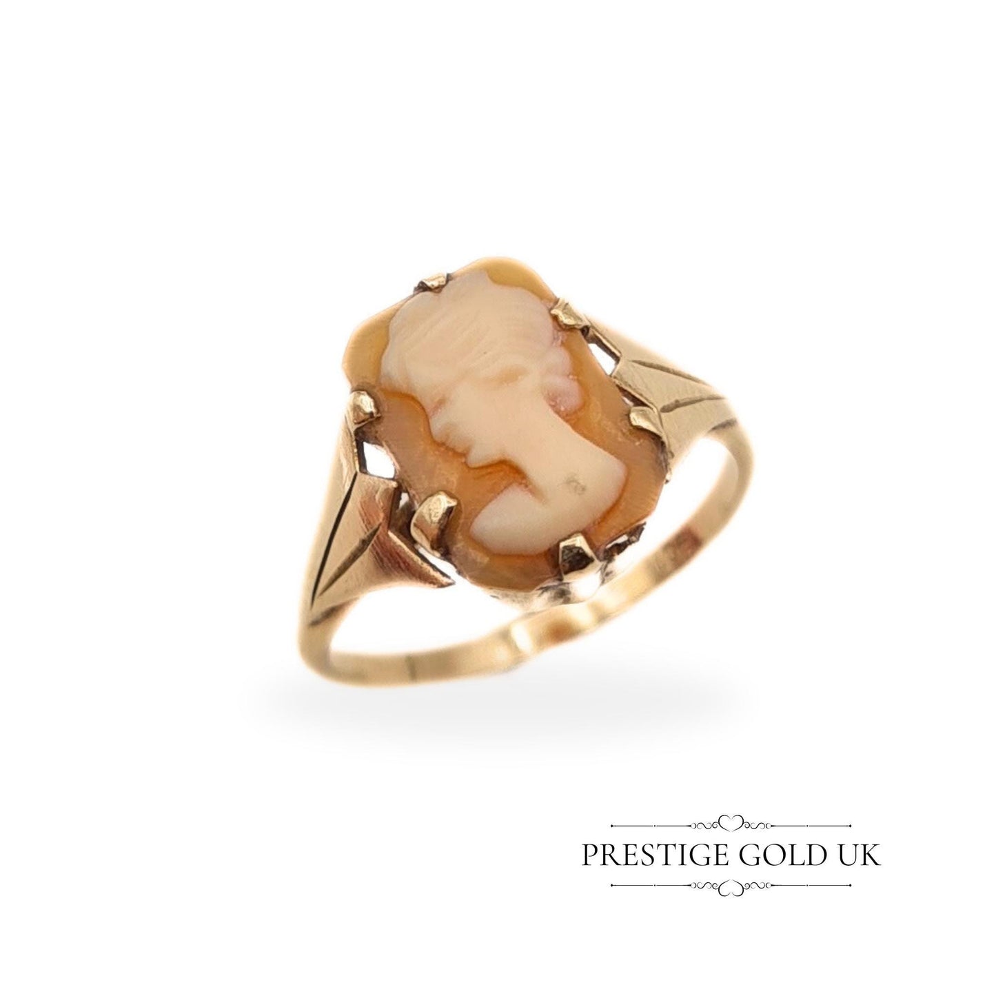 Vintage 9ct Gold Rectangular Cameo Ring - Size UK L, US 5 3/4, Euro 51