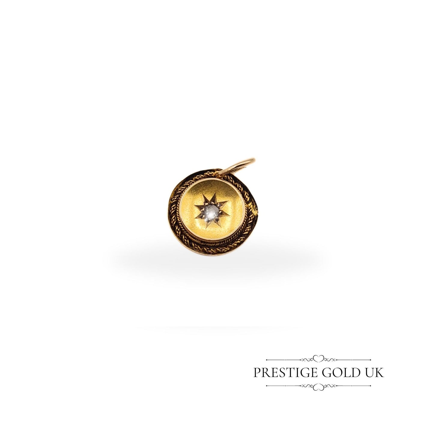 Vintage Small 15k Gold Old Cut Diamond Disc Pendant