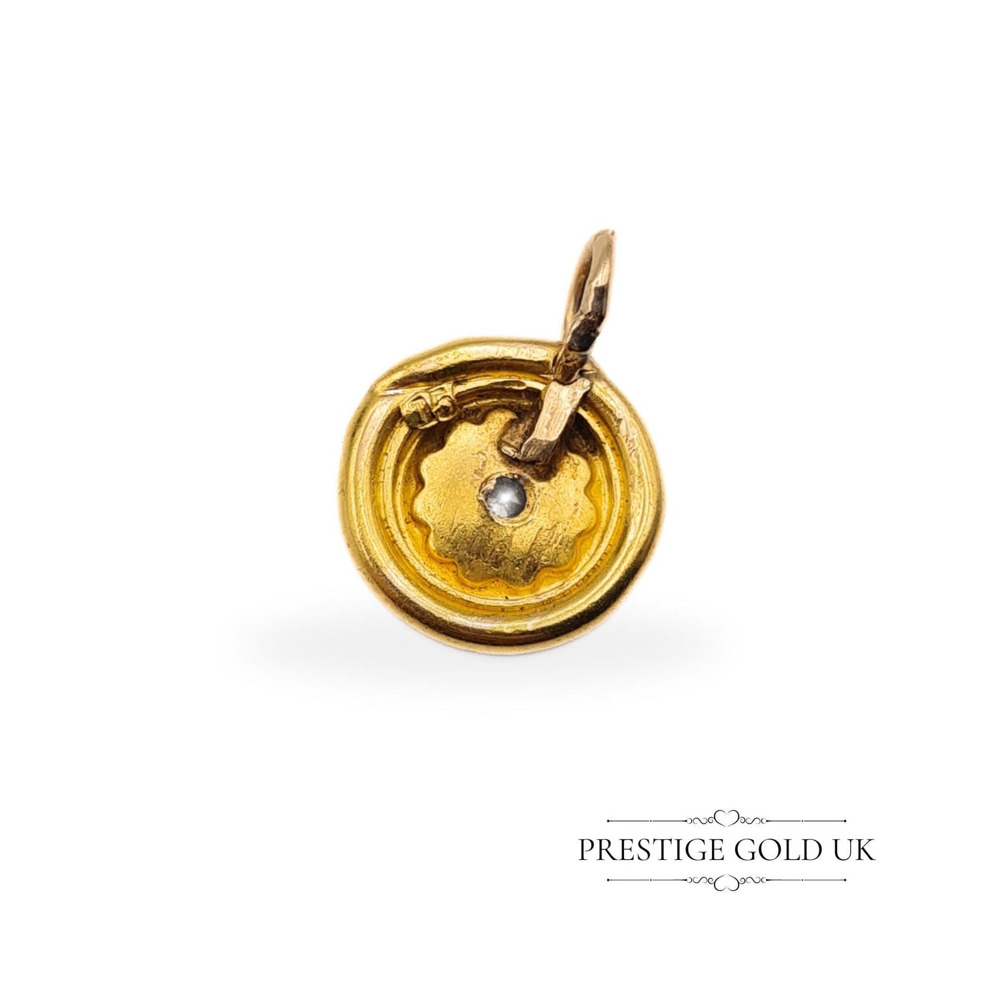 Vintage Small 15k Gold Old Cut Diamond Disc Pendant