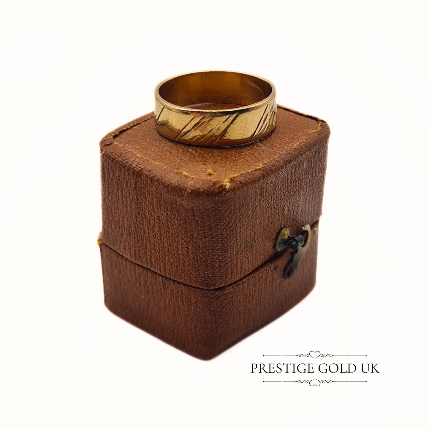 Vintage 9ct Gold Patterned Wedding Band - 5mm Wide - UK N, US 6 3/4, Euro 53.5