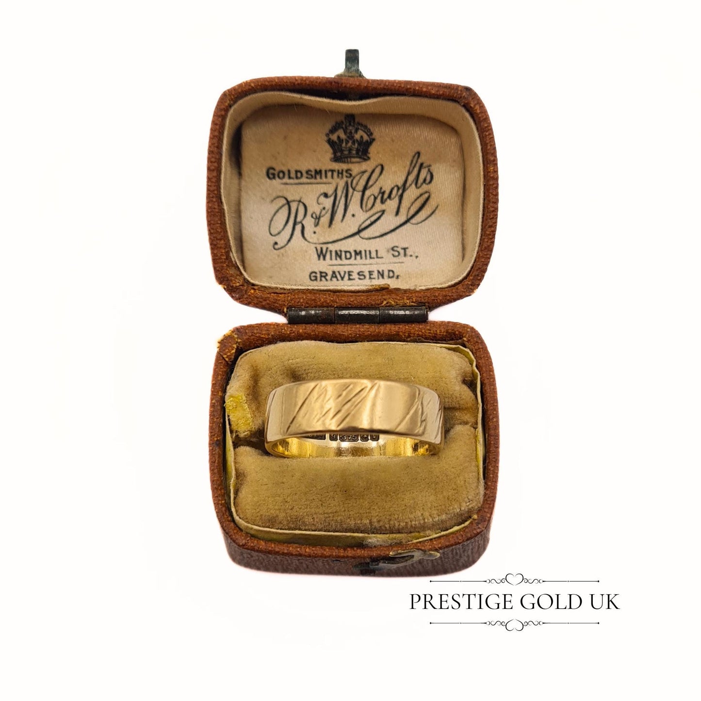 Vintage 9ct Gold Patterned Wedding Band - 5mm Wide - UK N, US 6 3/4, Euro 53.5