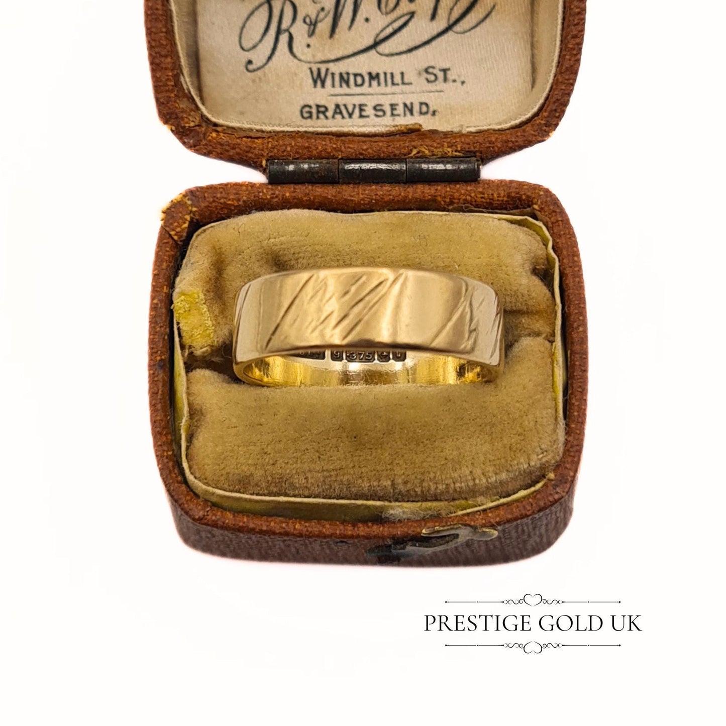 Vintage 9ct Gold Patterned Wedding Band - 5mm Wide - UK N, US 6 3/4, Euro 53.5