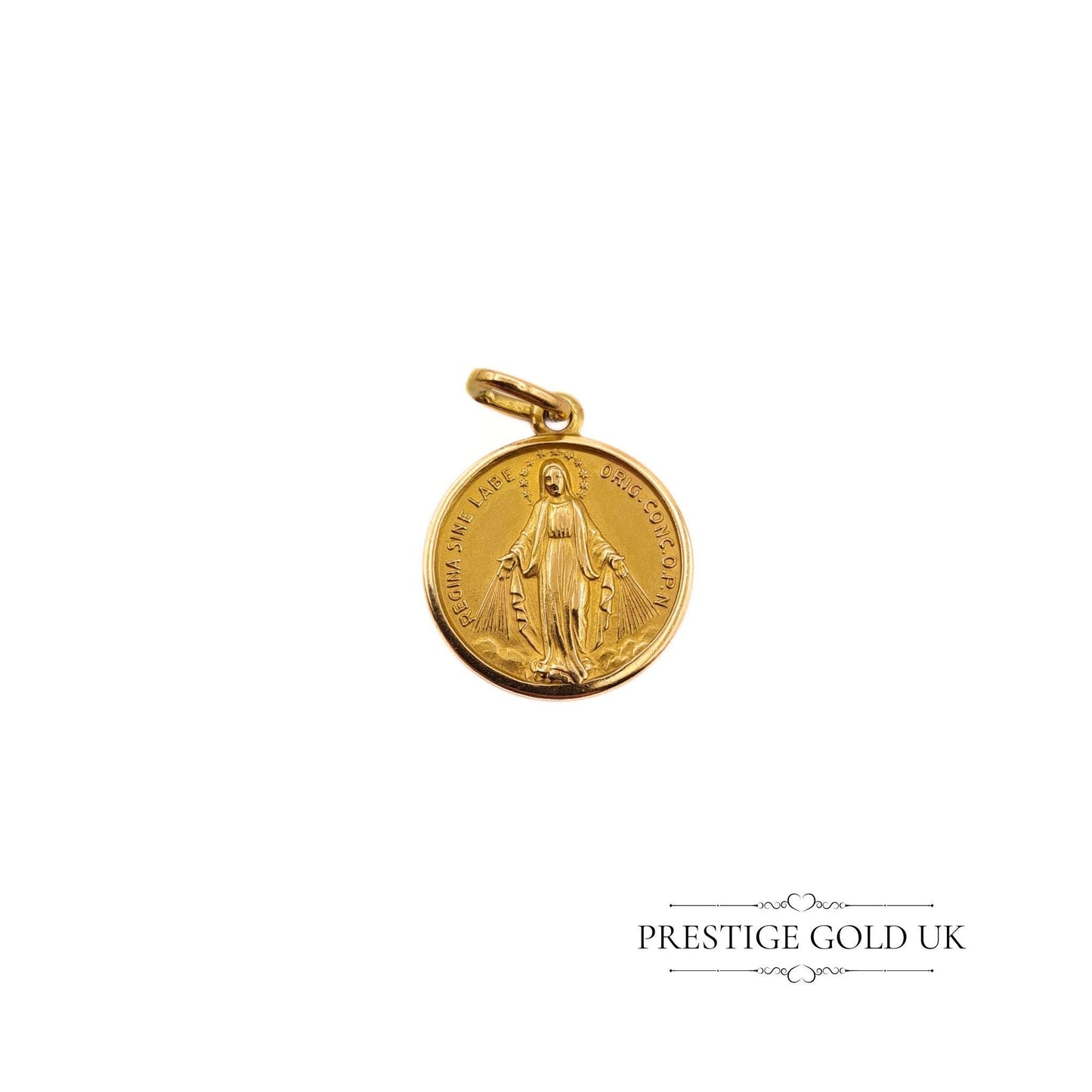 Vintage Gold Round Meraculas Medal Catholic Mary Charm Pendant - Small Virgin Mary Charm 18ct Gold 750 -Ideal For Necklace Or Bracelet