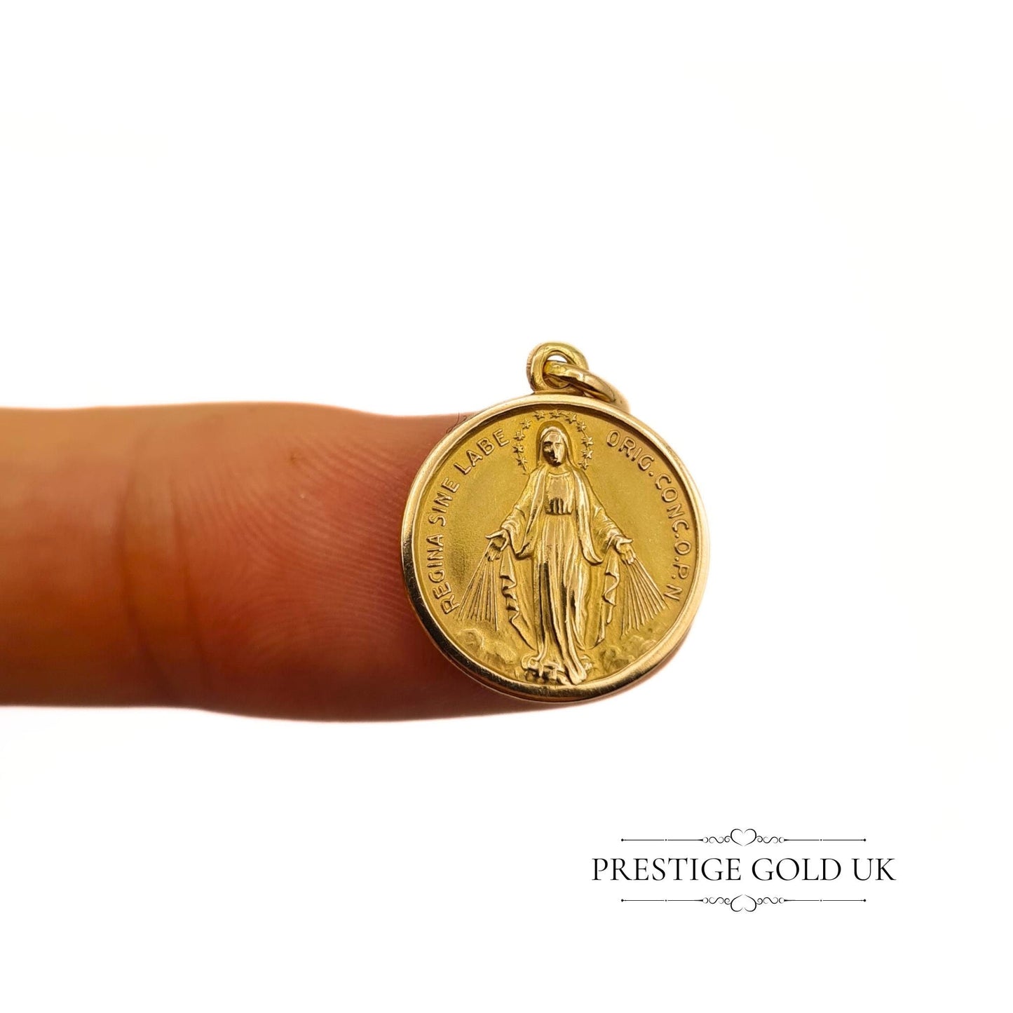 Vintage Gold Round Meraculas Medal Catholic Mary Charm Pendant - Small Virgin Mary Charm 18ct Gold 750 -Ideal For Necklace Or Bracelet