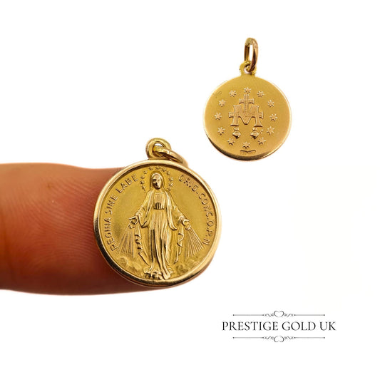 Vintage 18ct Gold Round Meraculas Medal / Virgin Mary Charm or Pendant 