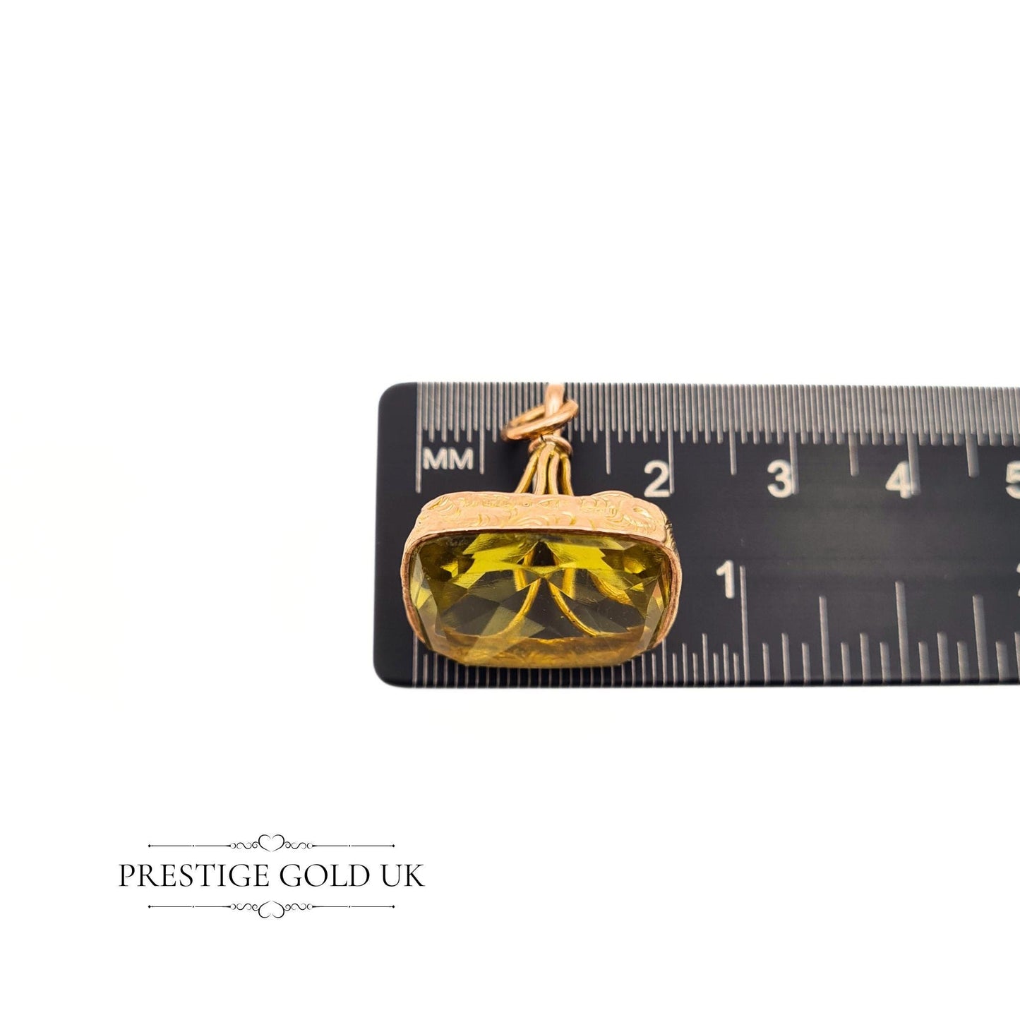 Antique Gold Lemon Yellow Quartz Fob 9ct - 1910's Ornate Hand Engraved Yellow Fob  - Fully British Hallmarked Chester - Georgian Gold