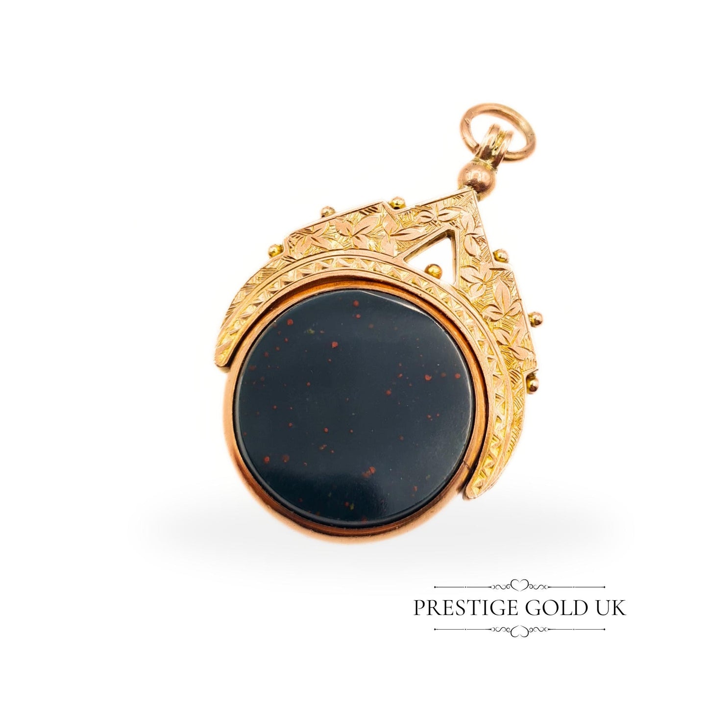 Rose Gold Antique Fob 9ct - Georgian Spinning Fob - Bloodstone Carnelian Rotating - Fully English British Hallmarked - Gold Spin Pendant