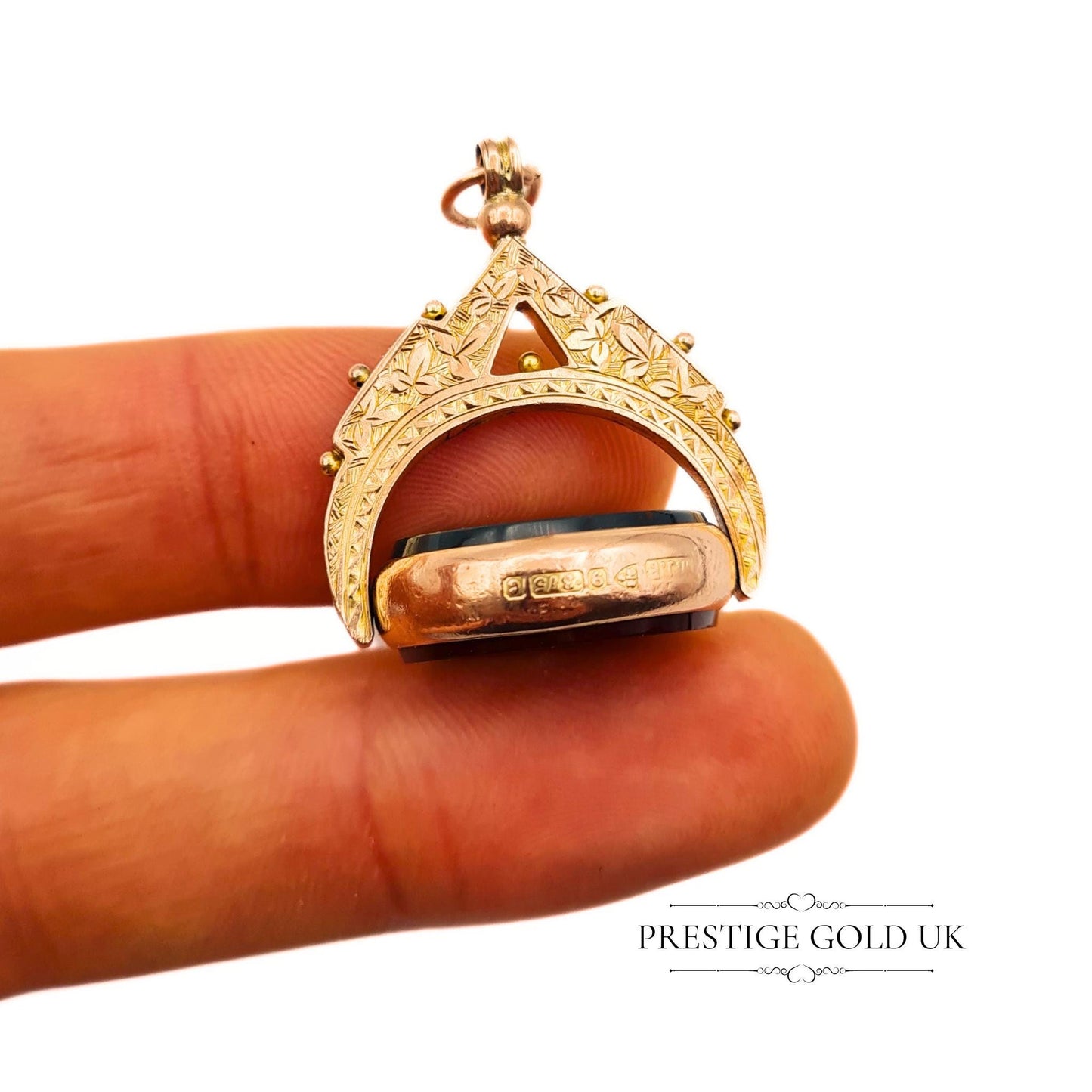 Rose Gold Antique Fob 9ct - Georgian Spinning Fob - Bloodstone Carnelian Rotating - Fully English British Hallmarked - Gold Spin Pendant