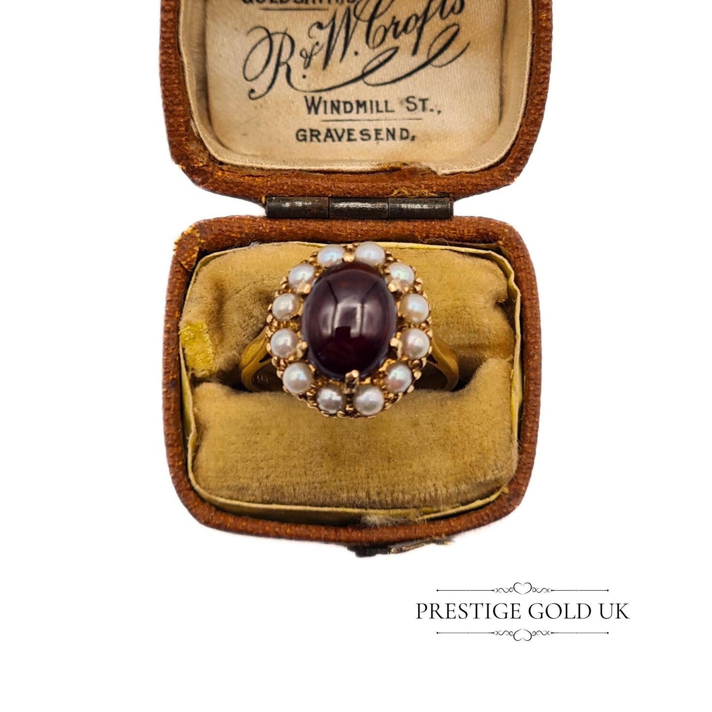 Pearl and Garnet Gold Cluster Ring 9ct -Pearl & Large Garnet Halo Ring - Size UK L US 5 3|4 Euro 51  Vintage, Potentially Antique