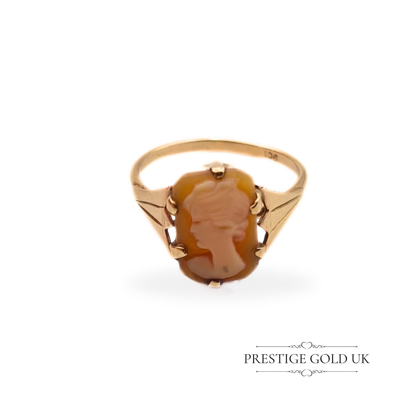 Vintage 9ct Gold Rectangular Cameo Ring - Size UK L, US 5 3/4, Euro 51