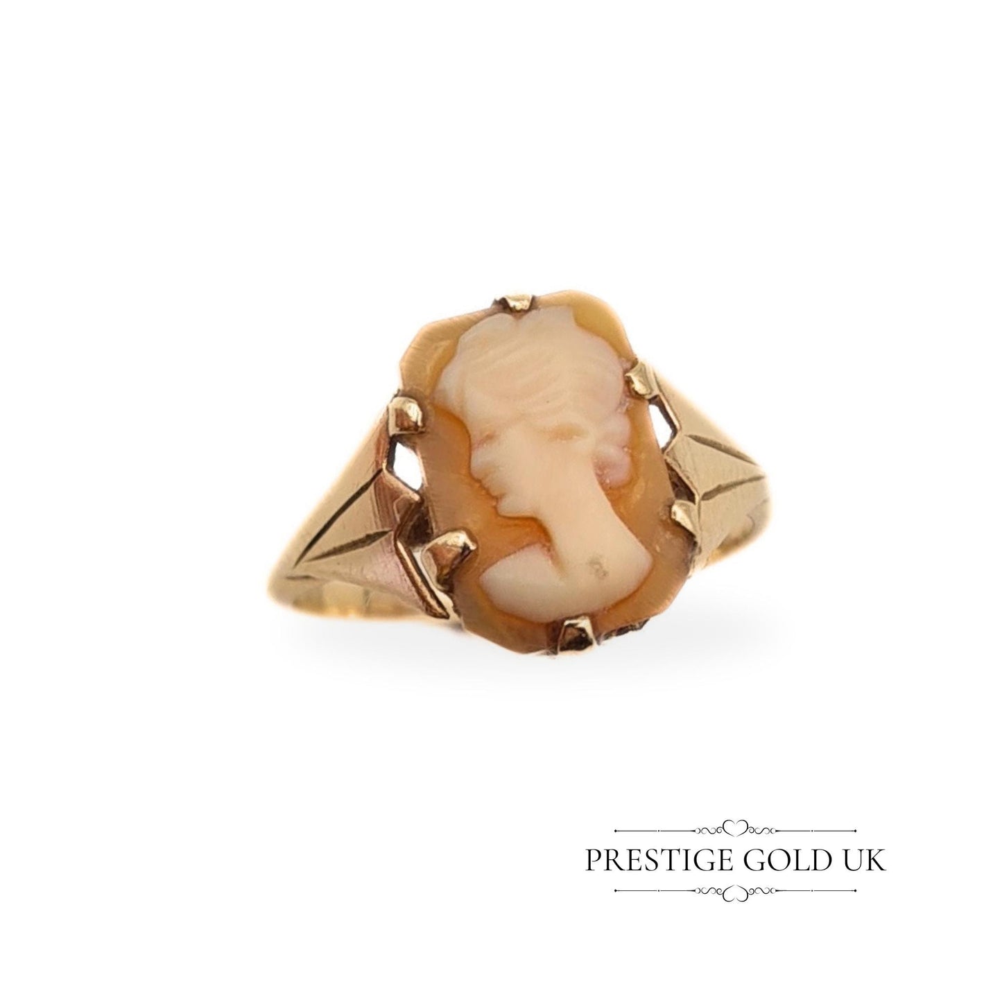 Vintage 9ct Gold Rectangular Cameo Ring - Size UK L, US 5 3/4, Euro 51