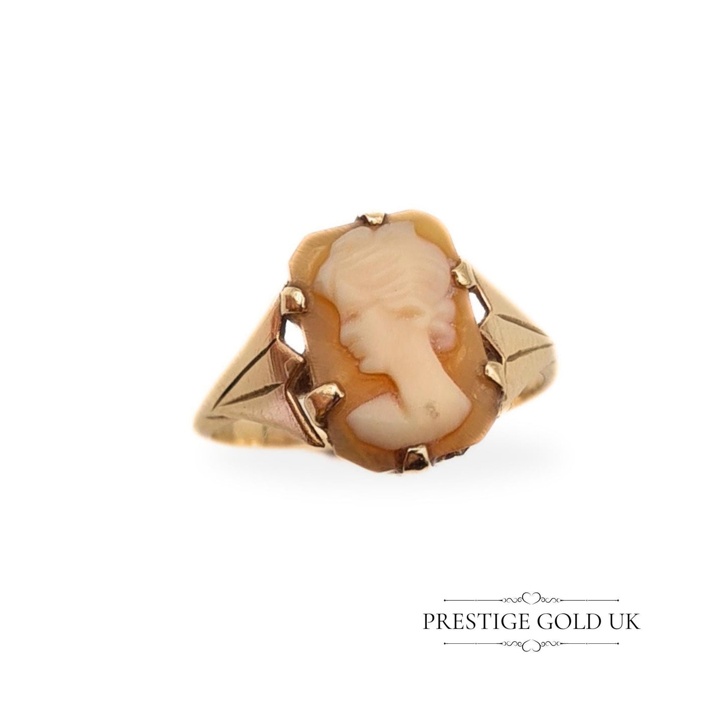 Vintage 9ct Gold Rectangular Cameo Ring - Size UK L, US 5 3/4, Euro 51