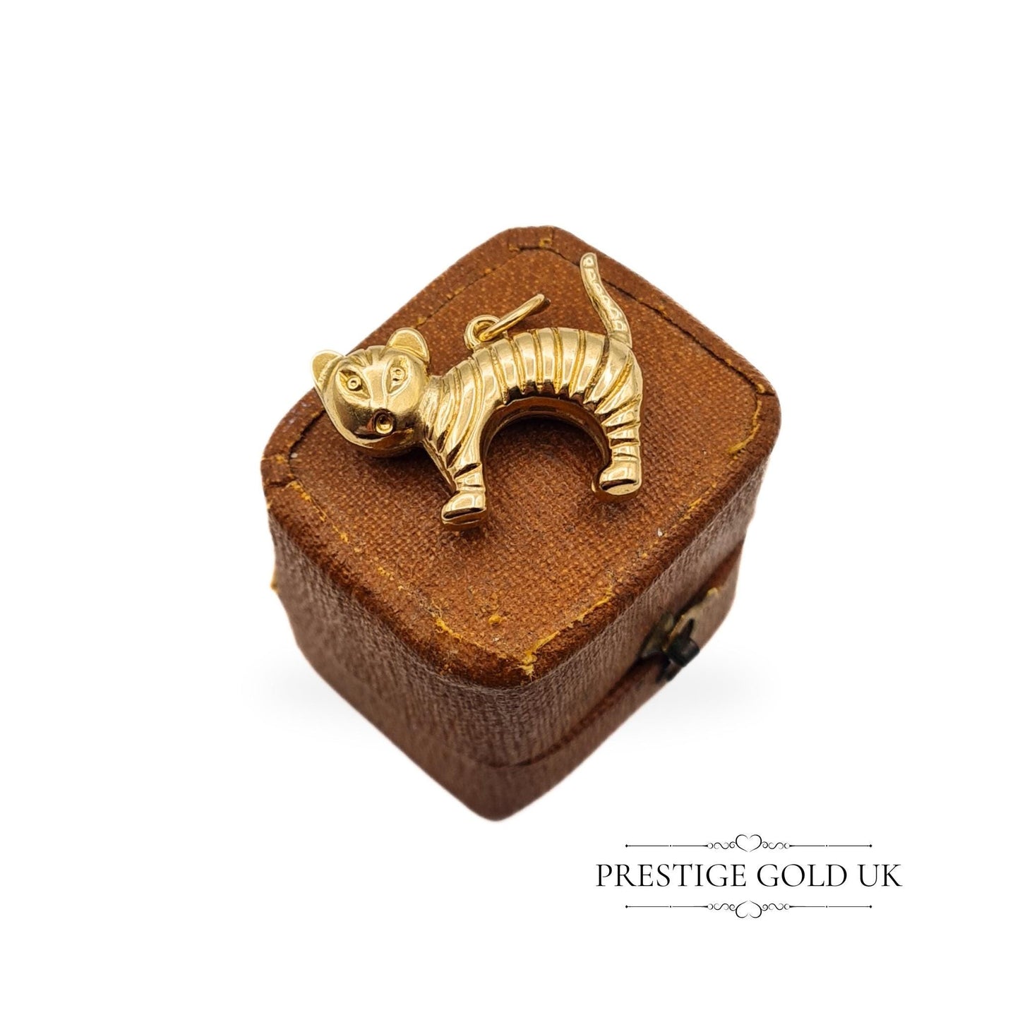 Vintage Gold Startled Cat Charm - Cartoon Style