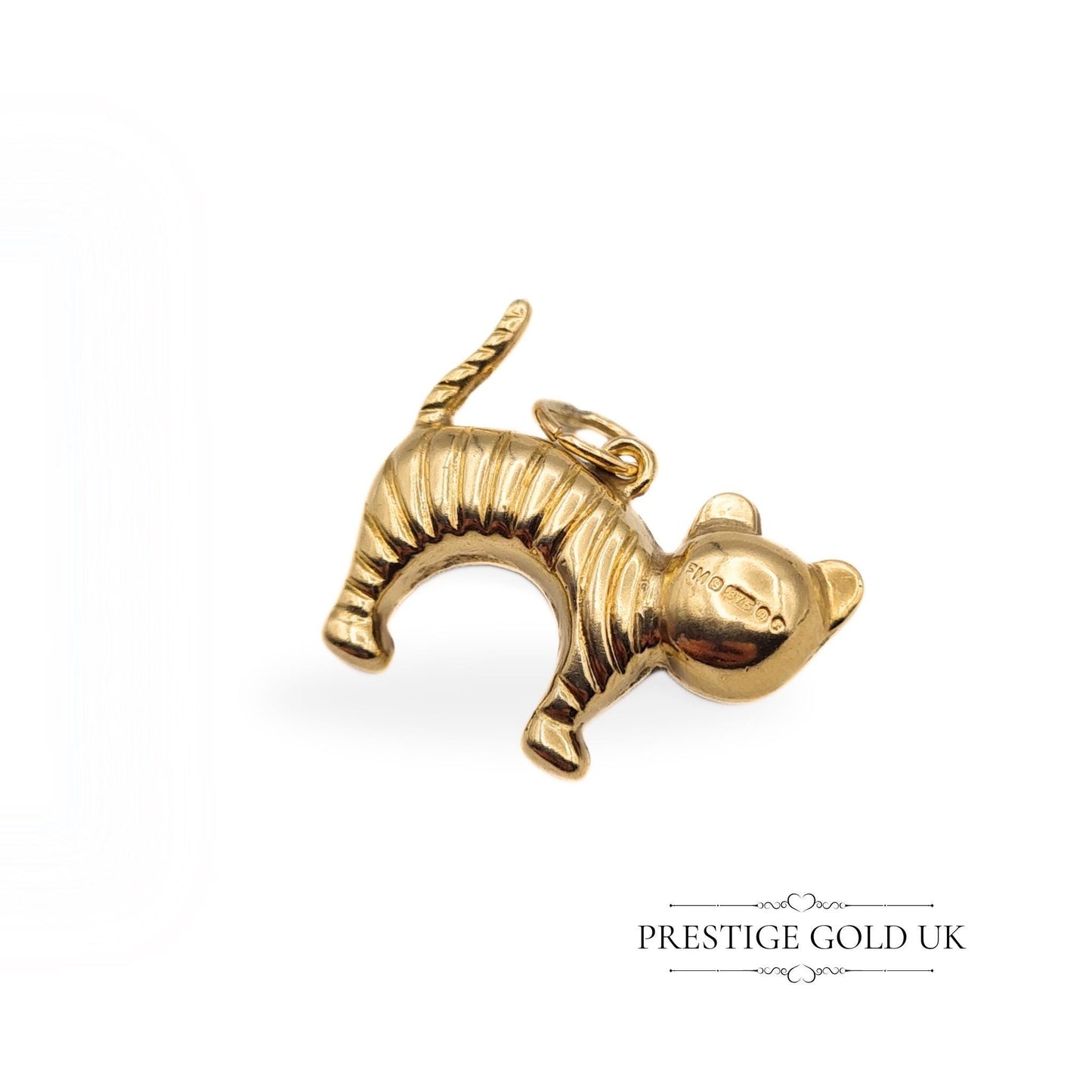 Vintage Gold Startled Cat Charm - Cartoon Style
