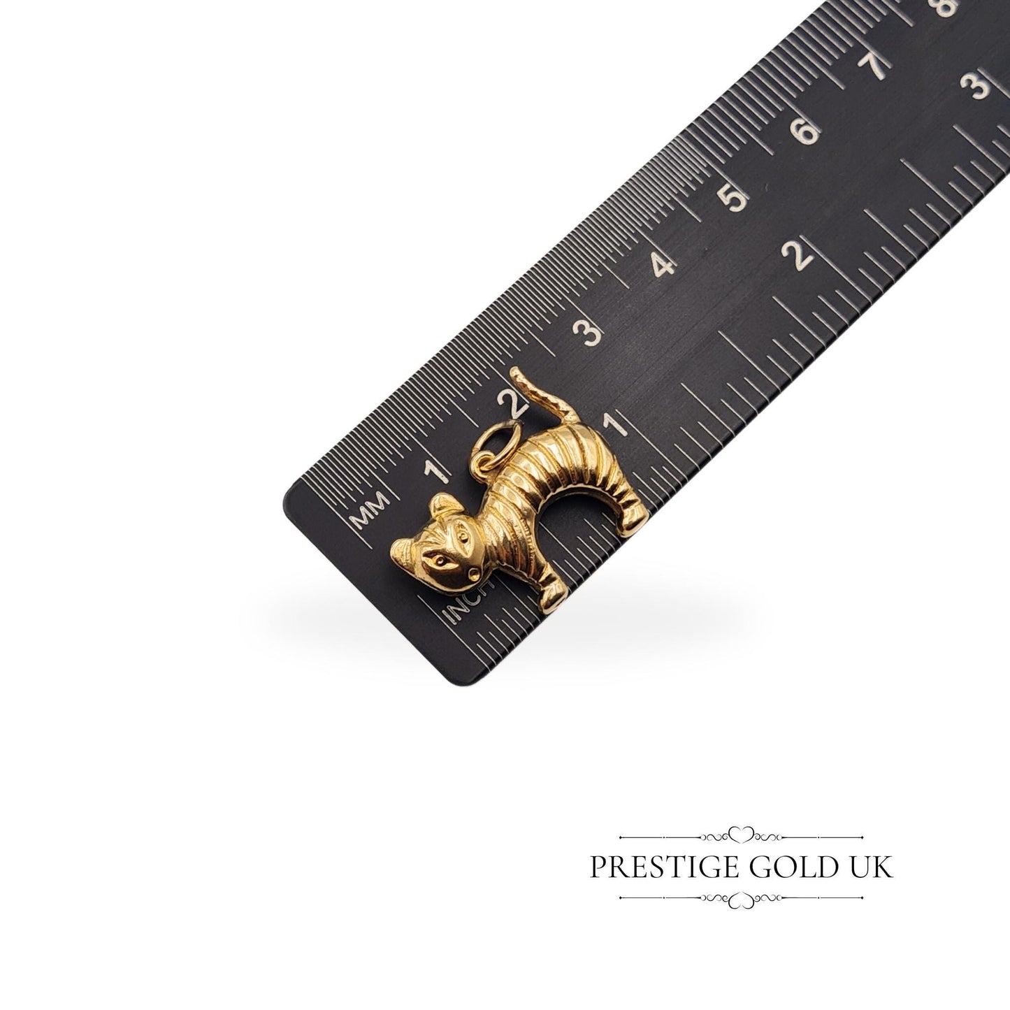 Vintage Gold Startled Cat Charm - Cartoon Style