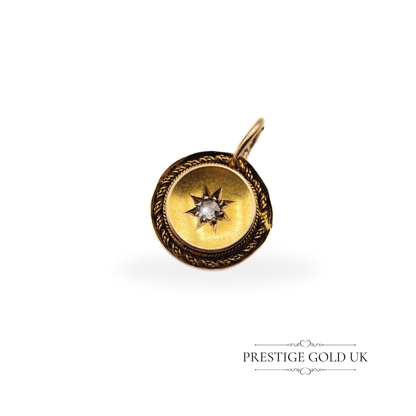 Vintage Small 15k Gold Old Cut Diamond Disc Pendant