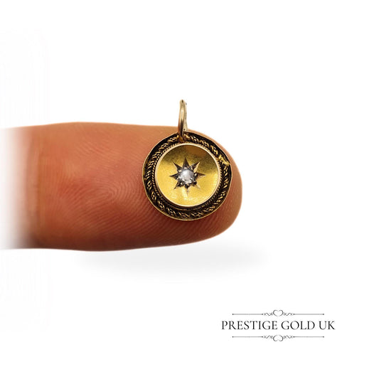 Vintage Small 15k Gold Old Cut Diamond Disc Pendant