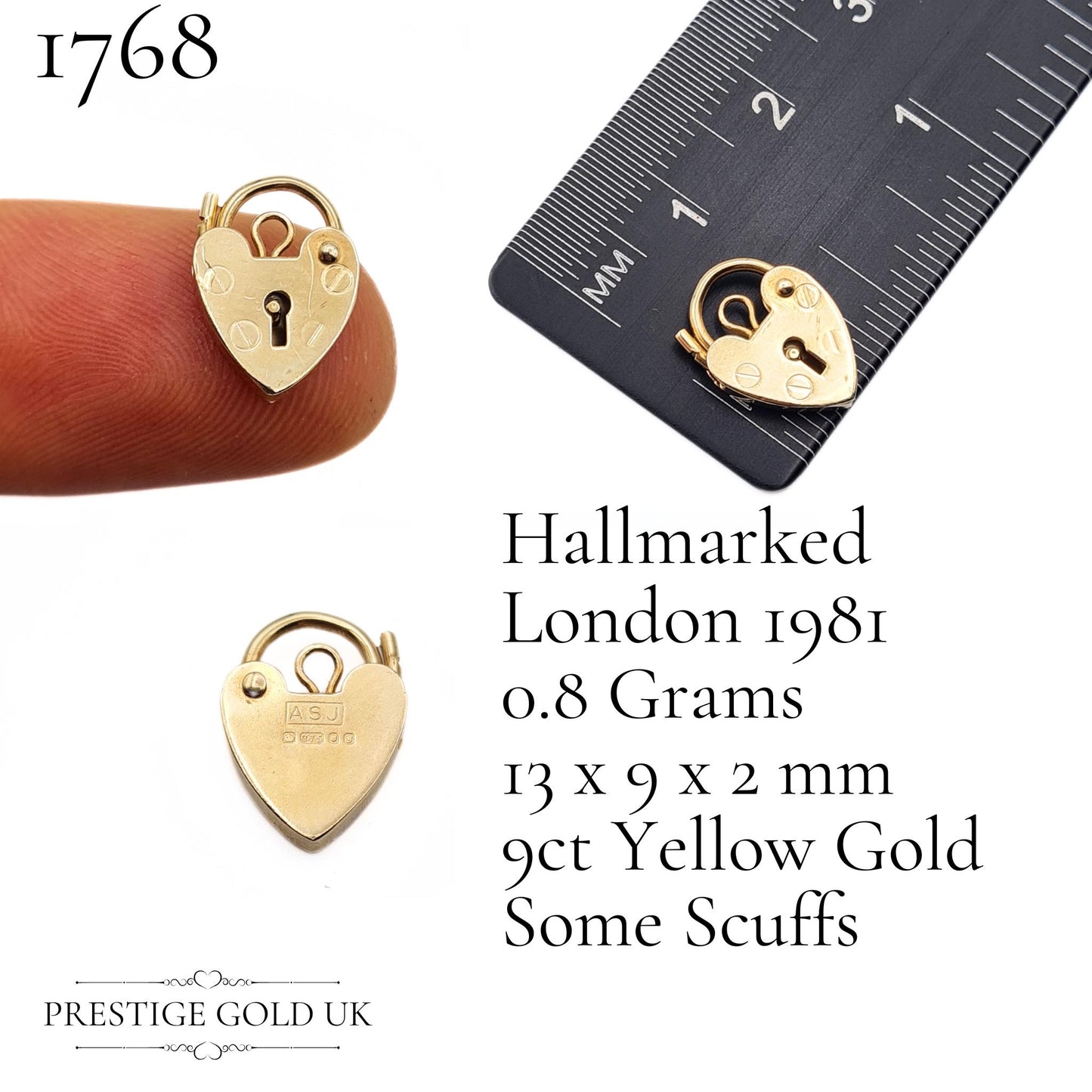 Tiny 9ct Gold Heart Padlock Pendants - Various Sizes Under 1g