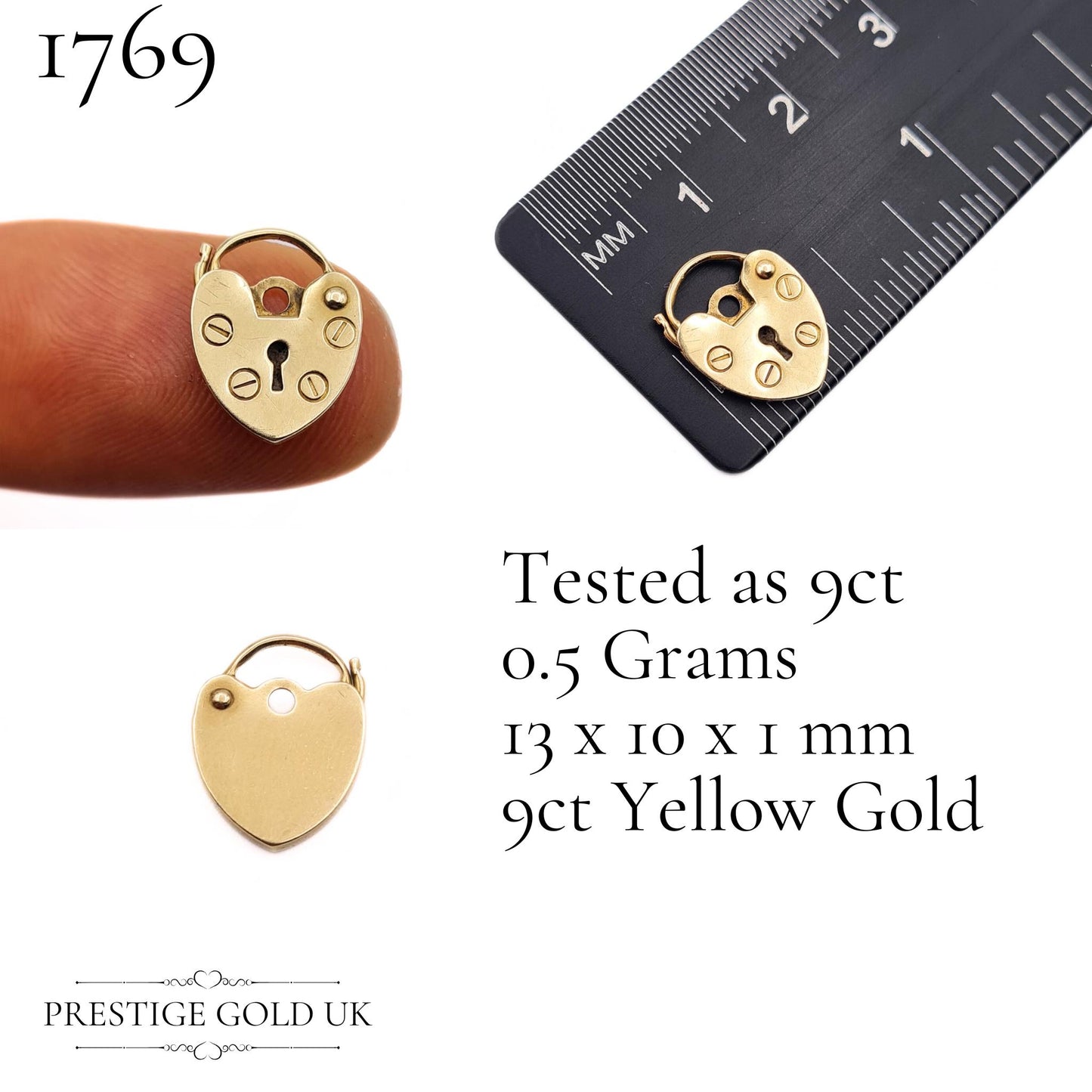 Tiny 9ct Gold Heart Padlock Pendants - Various Sizes Under 1g