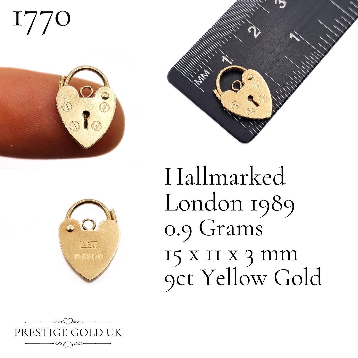 Tiny 9ct Gold Heart Padlock Pendants - Various Sizes Under 1g