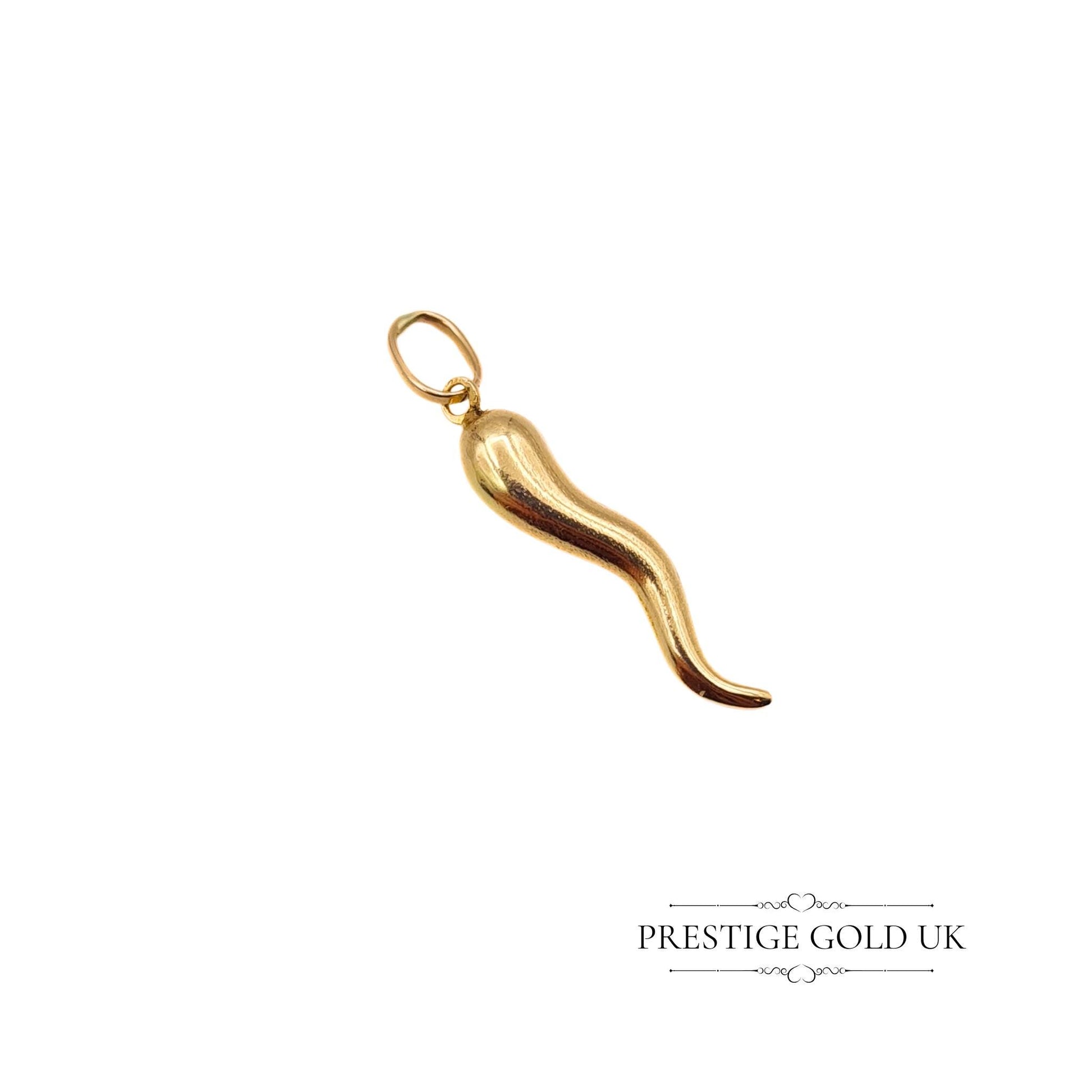Exquisite Italian Cornicello charm made from 18ct gold, featuring a hollow design, stamped 750 and fully tested, measuring 21mm in height.