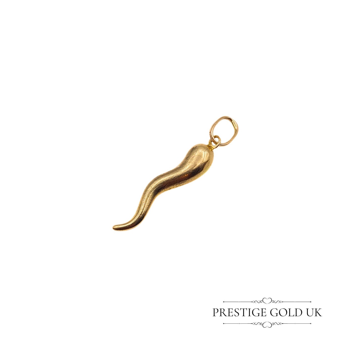 Italian Horn of Plenty charm in 18ct gold, hollow and lightweight, stamped 750, versatile as a unique pendant or charm piece.
