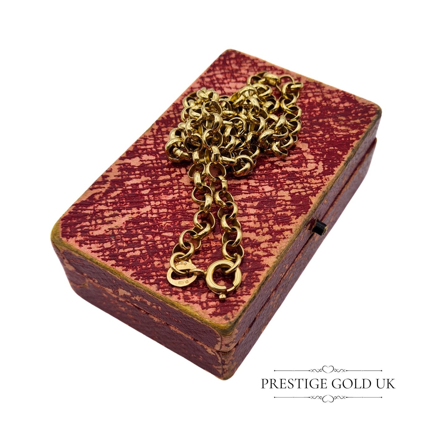 Elegant vintage gold chain necklace, solid 9ct gold, 13g, featuring hallmark stamps from London 1979 and a polished finish.