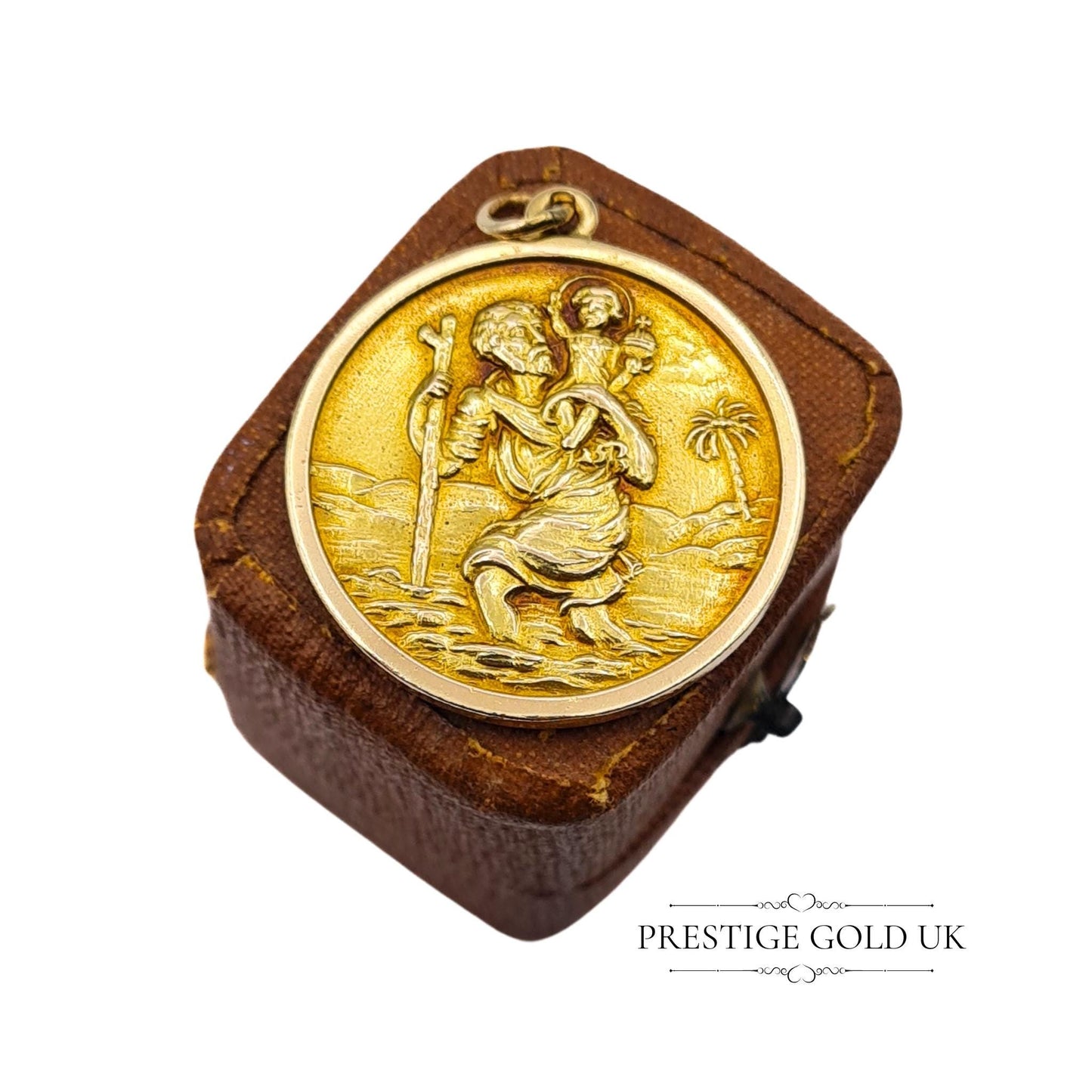 Detailed St Christopher medal crafted by John Grinsell & Sons, showcasing fine British craftsmanship.