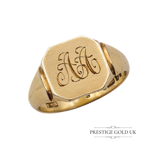 Vintage 9ct Gold Square Face Signet Ring, Initials "AA" - Size UK R, US 8 1/4, Euro 59