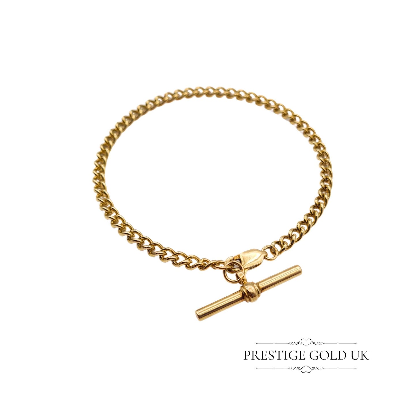9ct Gold Curb Bracelet with Albert T-Bar & Lobster Clasp - 7" (17cm)