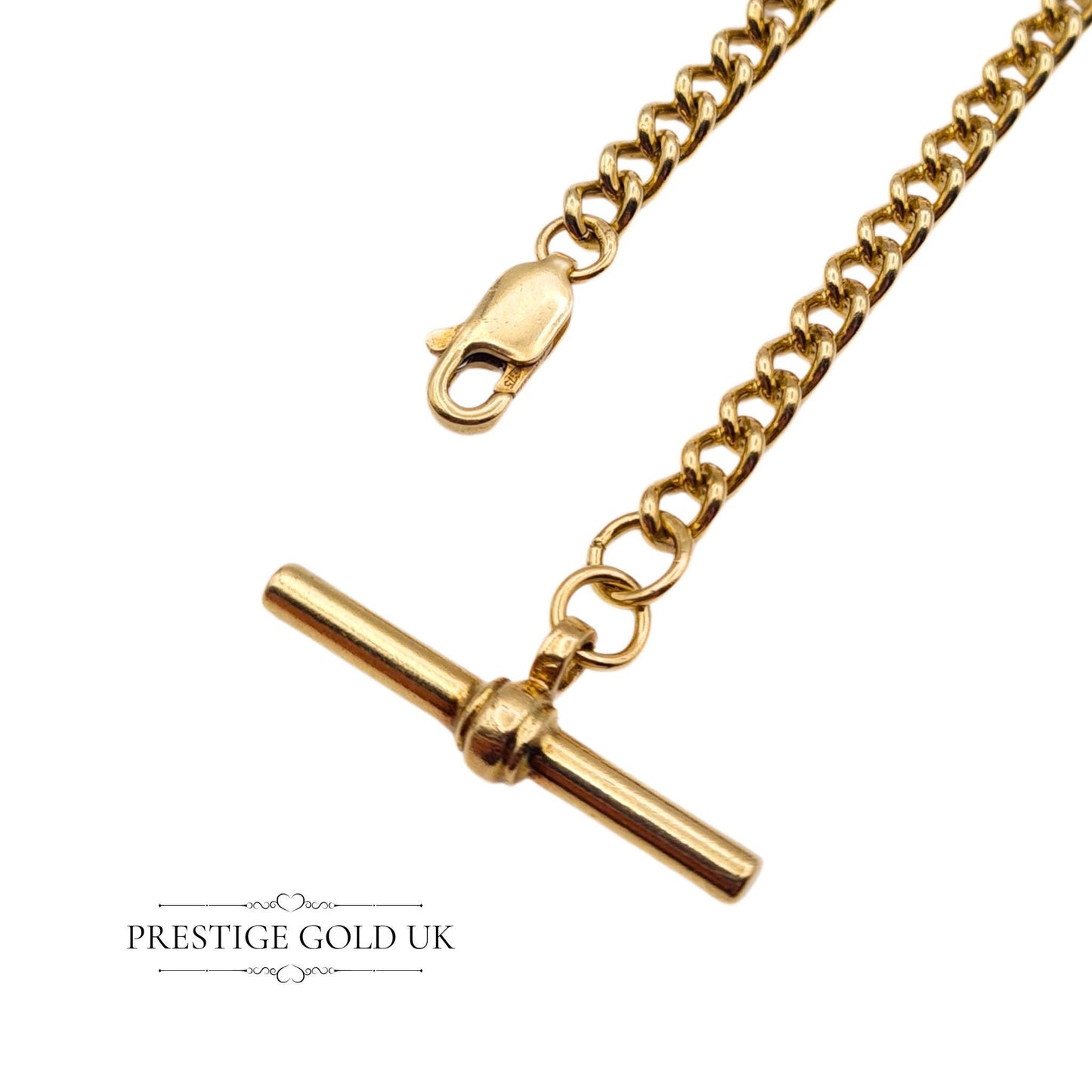 9ct Gold Curb Bracelet with Albert T-Bar & Lobster Clasp - 7" (17cm)