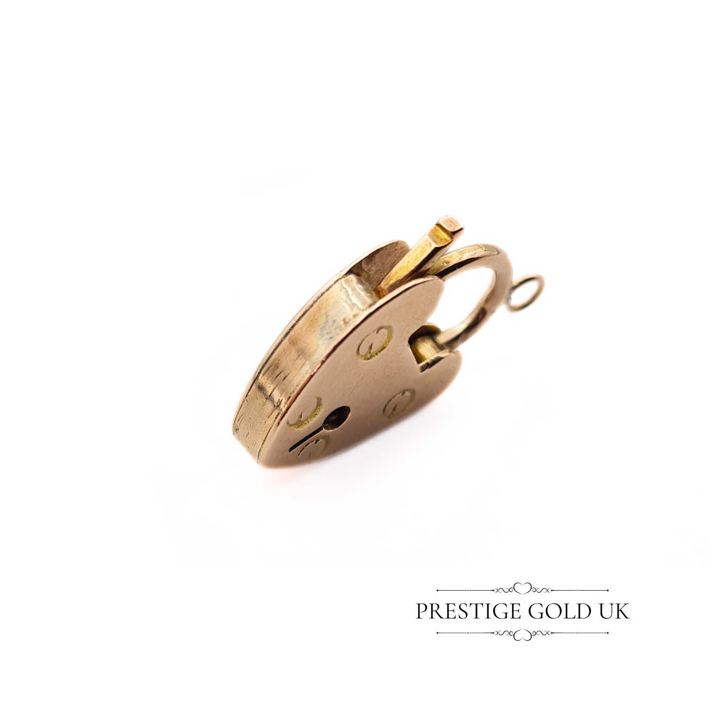 Side profile of the gold padlock charm, highlighting its 3.5mm thickness and mid-century style.