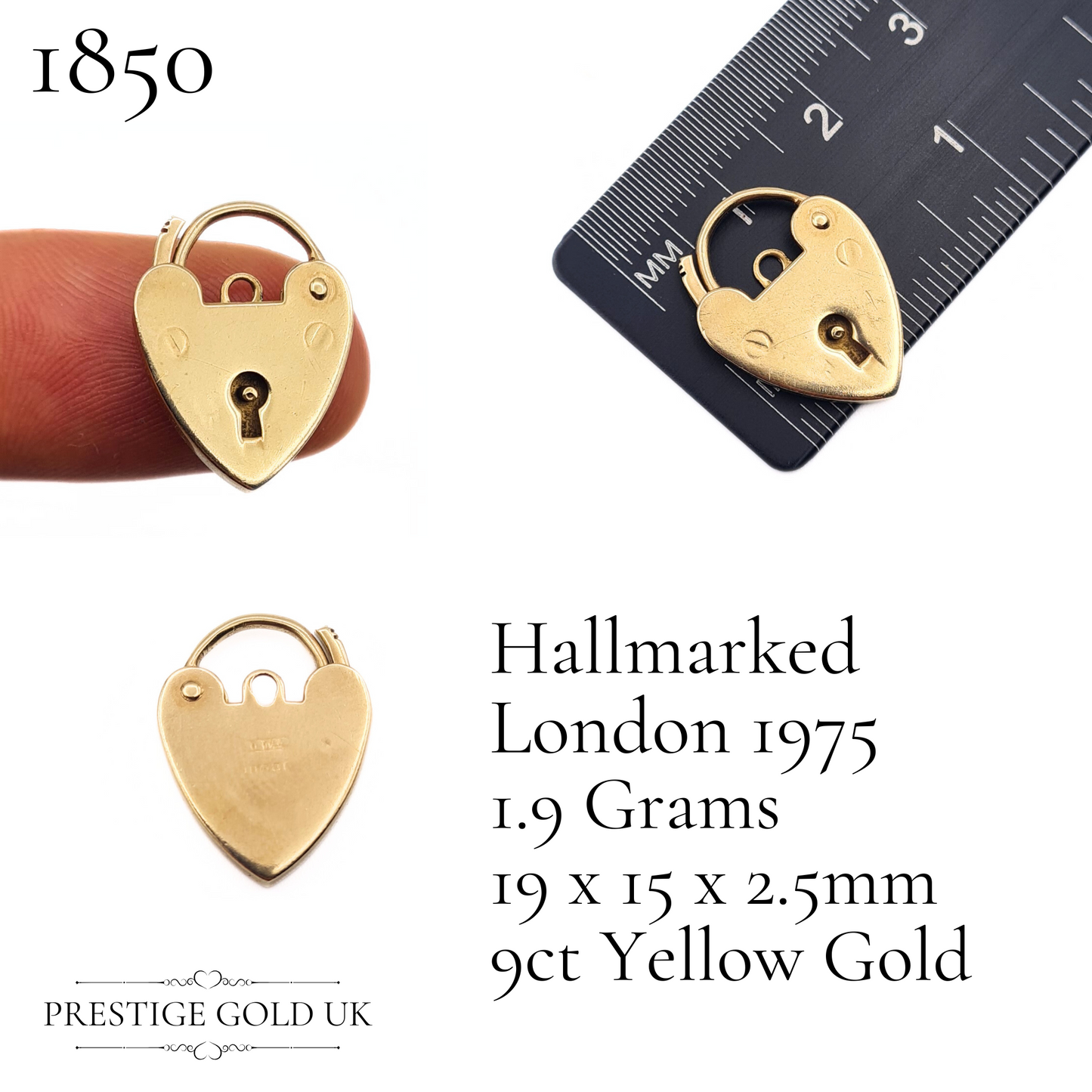 Vintage Small 9ct Gold Heart Padlock Pendants - Various Sizes